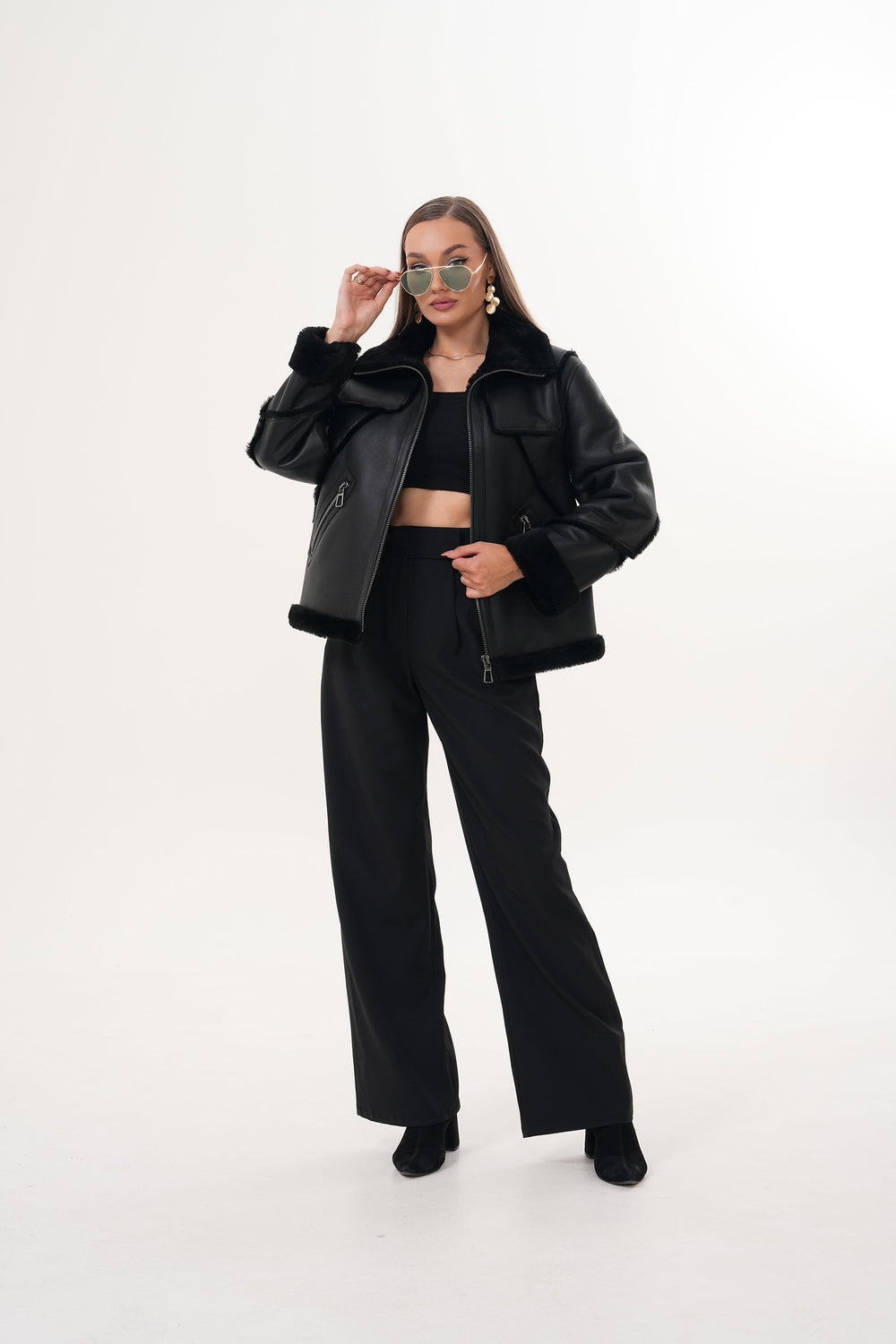 The Denali Black Shearling Leather Jacket - Vinci Leather