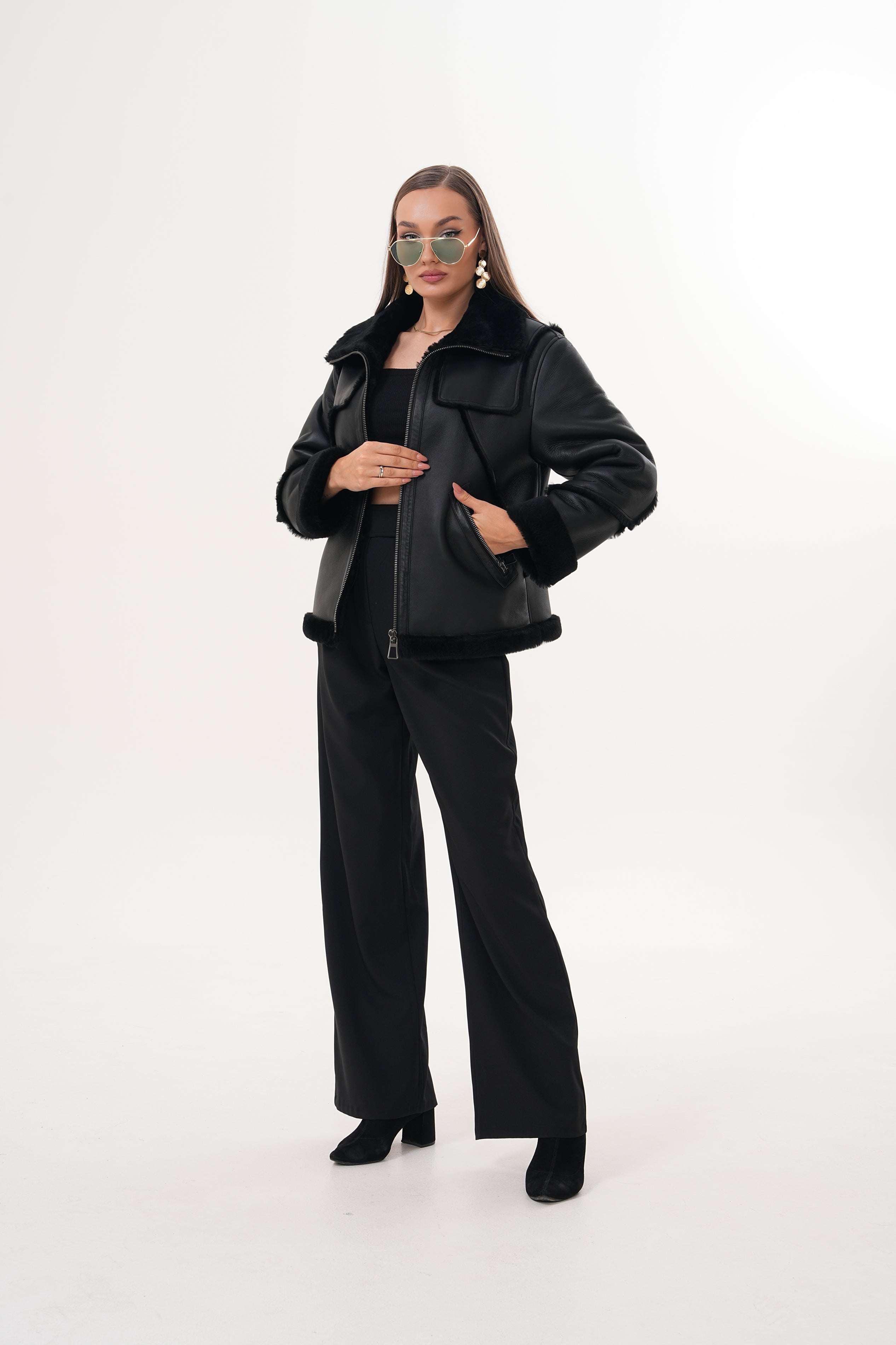 The Denali Black Shearling Leather Jacket - Vinci Leather