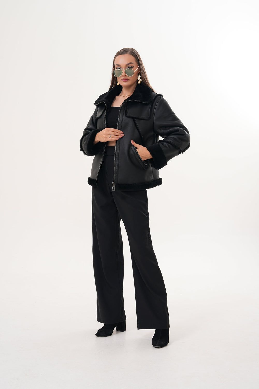 The Denali Black Shearling Leather Jacket - Vinci Leather