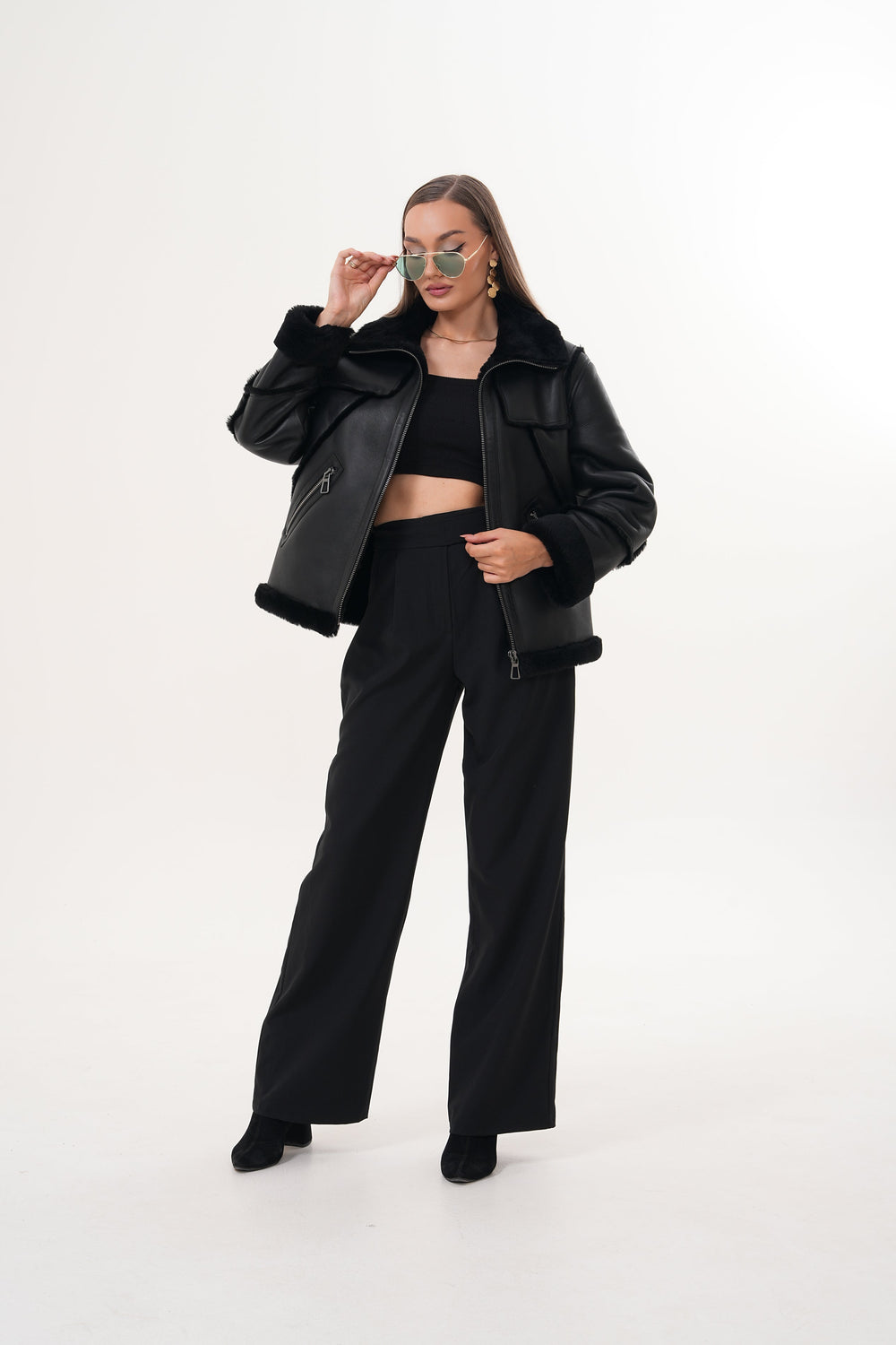 The Denali Black Shearling Leather Jacket - Vinci Leather