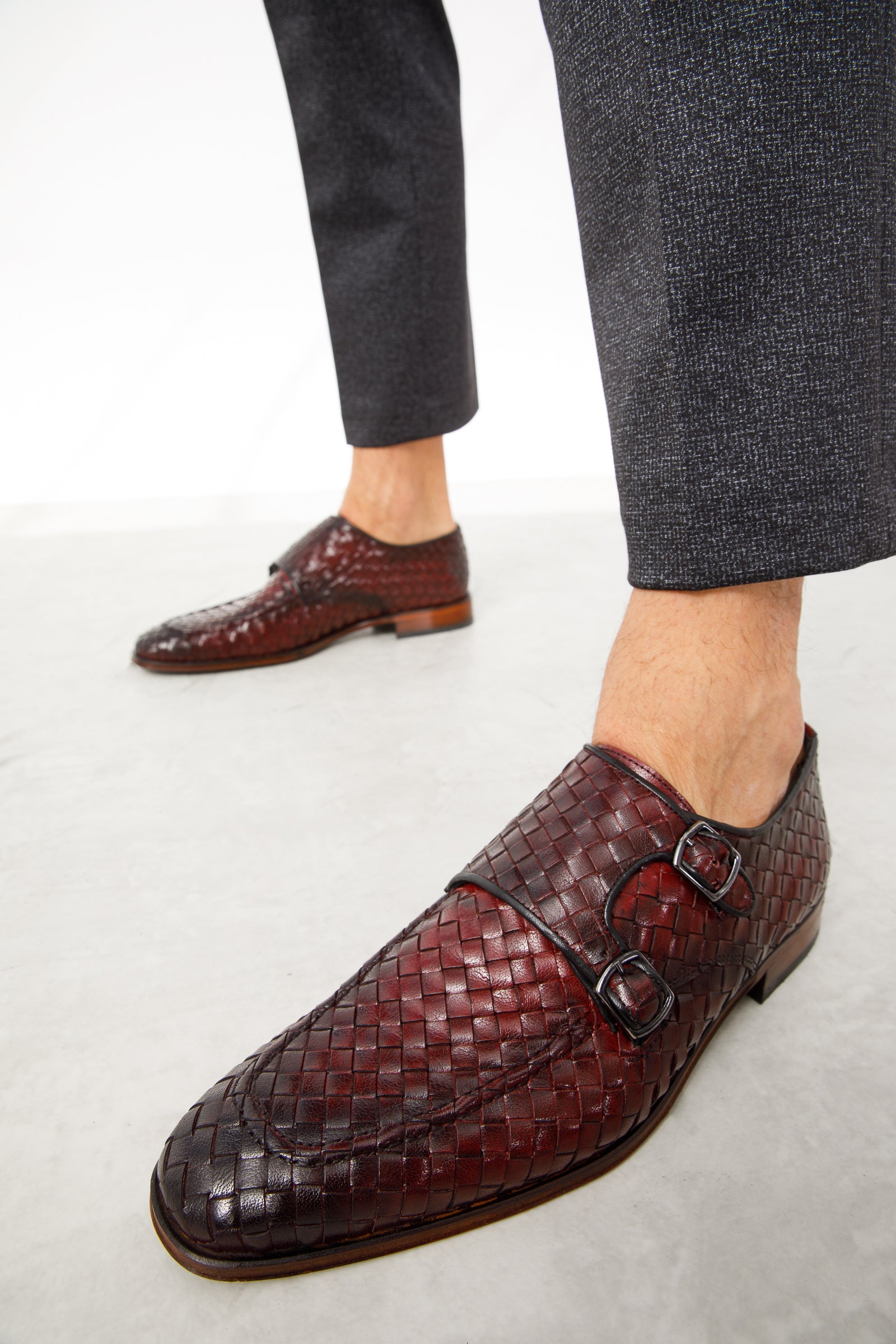 The Turan Burgundy Woven Double Monk Strap Dress  Shoe - Vinci Leather