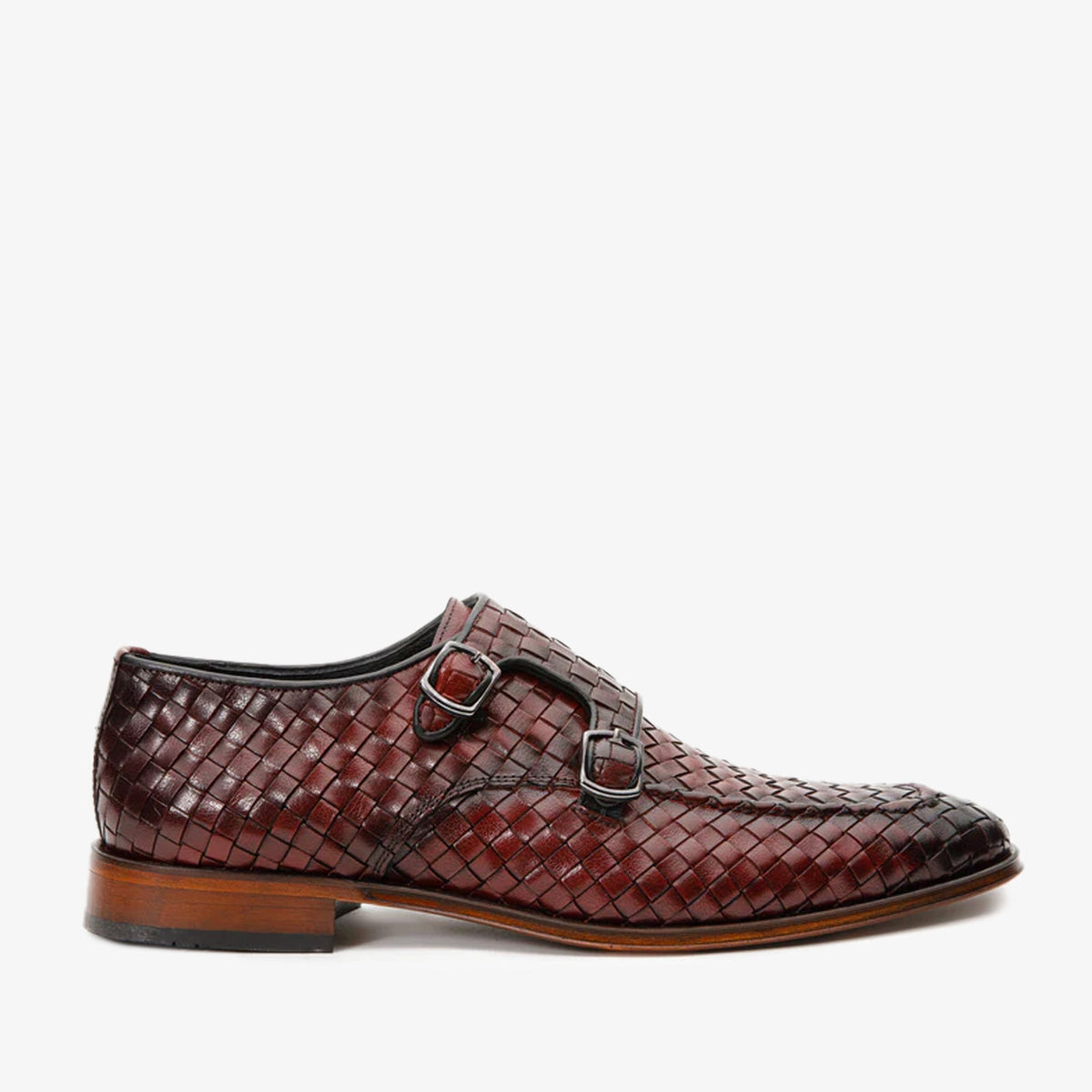 The Turan Burgundy Woven Double Monk Strap Dress  Shoe - Vinci Leather