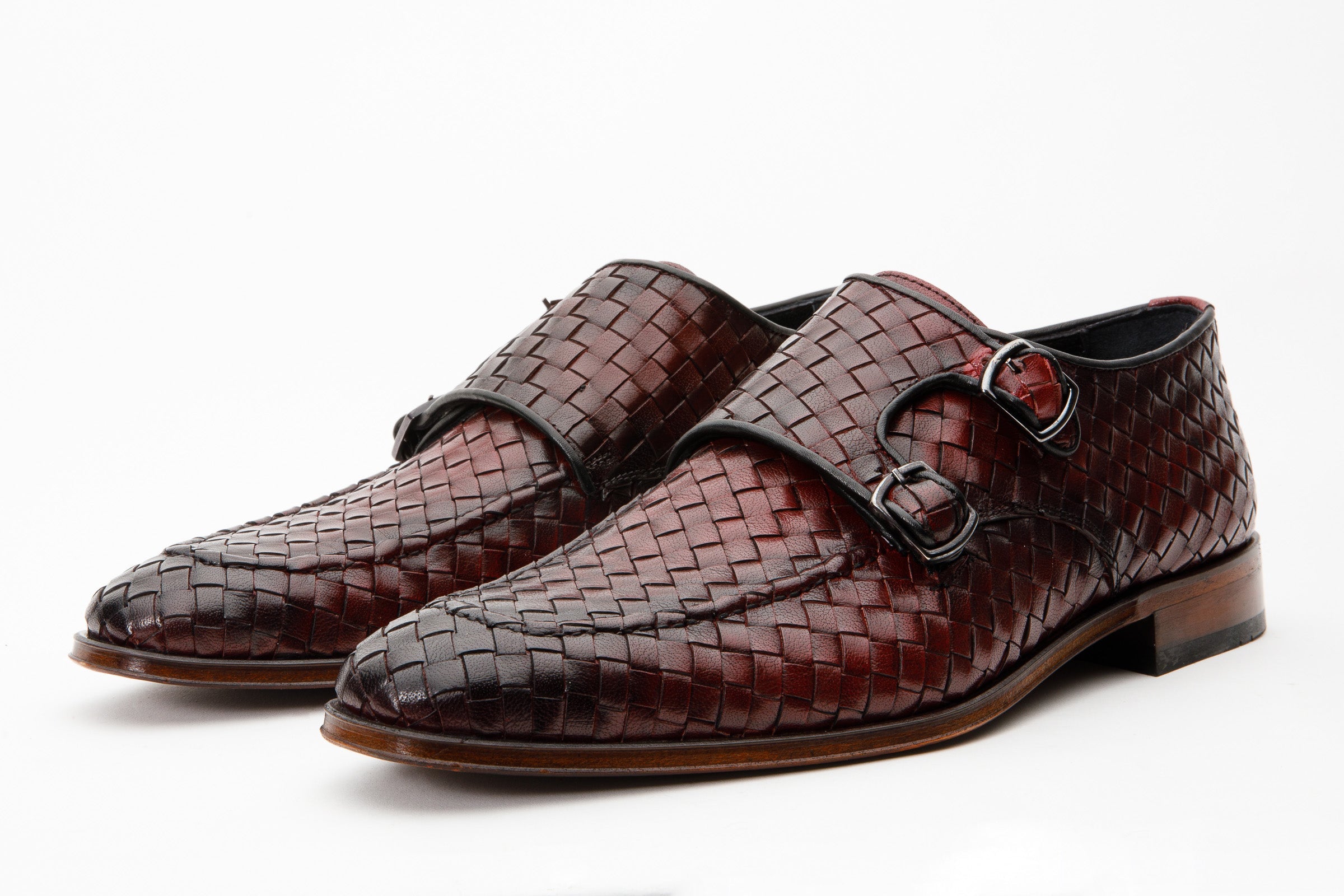 The Turan Burgundy Woven Double Monk Strap Dress  Shoe - Vinci Leather