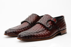 The Turan Burgundy Woven Double Monk Strap Dress  Shoe - Vinci Leather