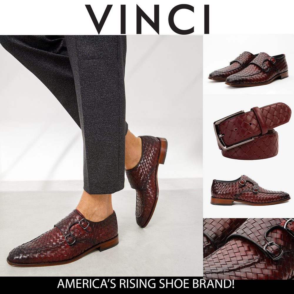 The Turan Burgundy Woven Double Monk Strap Dress  Shoe - Vinci Leather