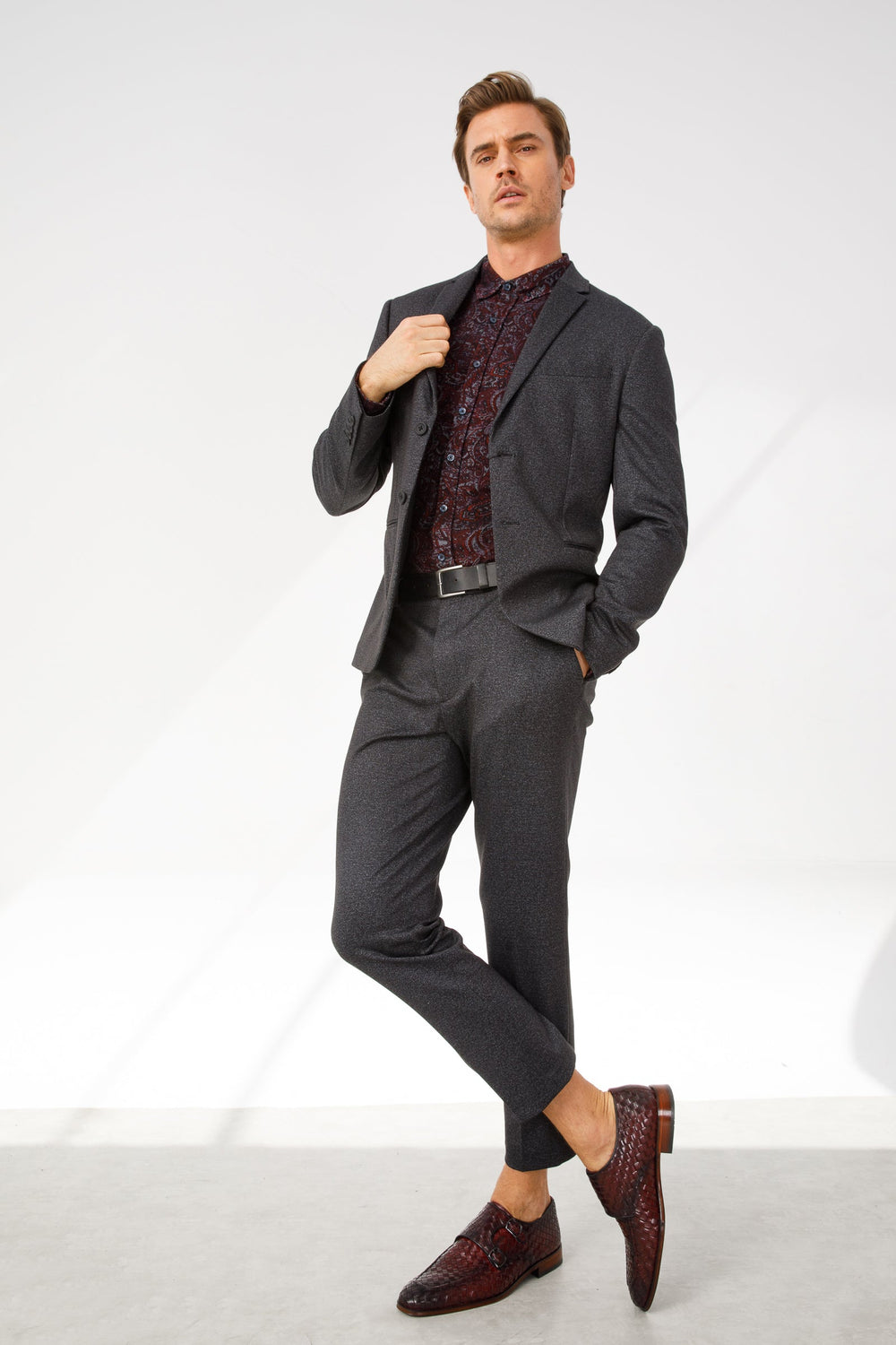 The Turan Burgundy Woven Double Monk Strap Dress  Shoe - Vinci Leather