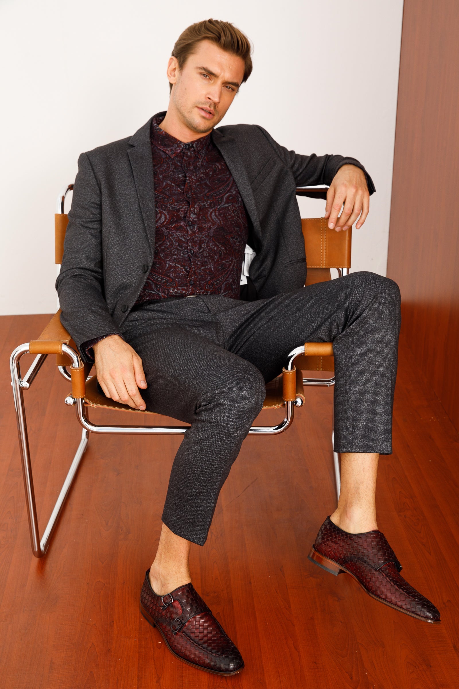 The Turan Burgundy Woven Double Monk Strap Dress  Shoe - Vinci Leather