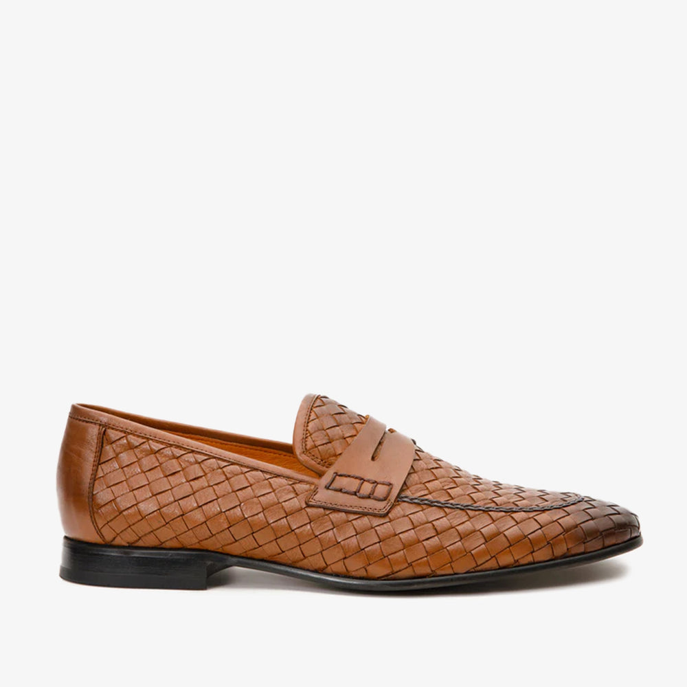 The Grand Woven Leather Tan Shoe Penny Loafer - Vinci Leather