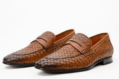 The Grand Woven Leather Tan Shoe Penny Loafer - Vinci Leather