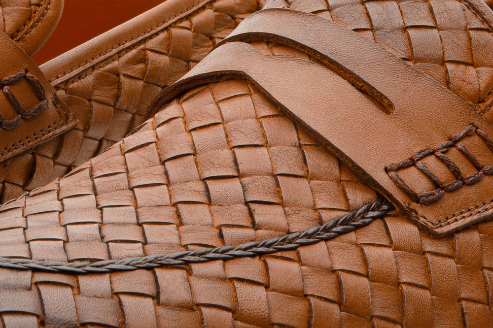 The Grand Woven Leather Tan Shoe Penny Loafer - Vinci Leather