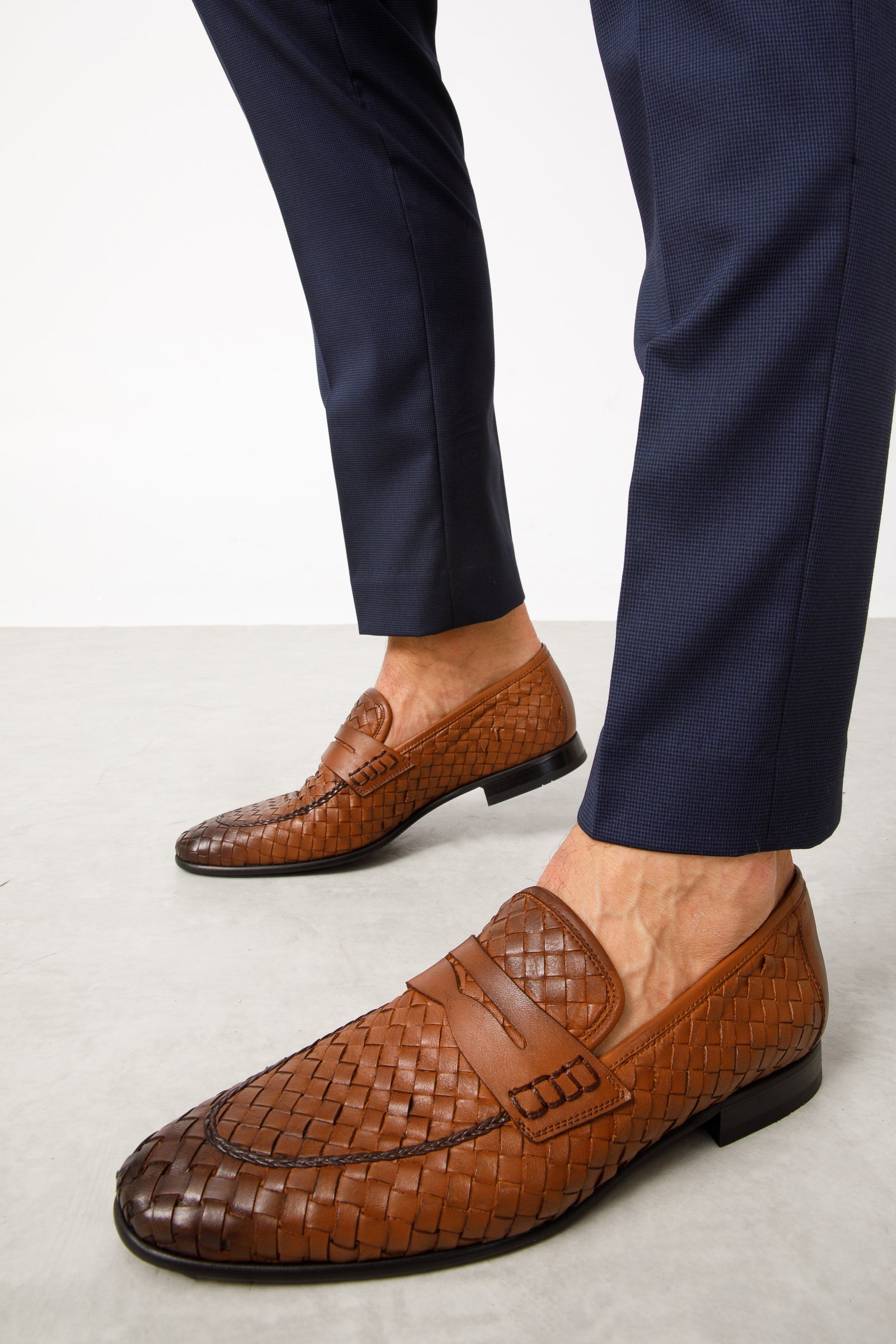 The Grand Woven Leather Tan Shoe Penny Loafer - Vinci Leather