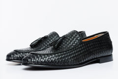 The Mclean Shoe Black Leather Woven Tassel Loafer  Shoe - Vinci Leather