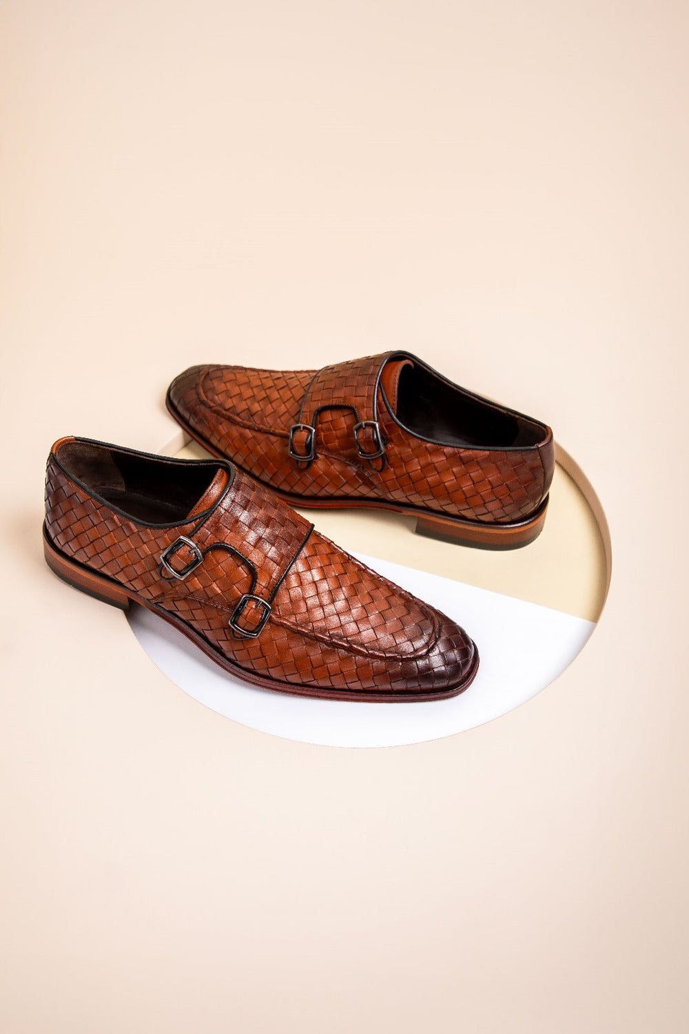 The Turan Brown Woven Double Monk Strap Dress Shoe - Vinci Leather
