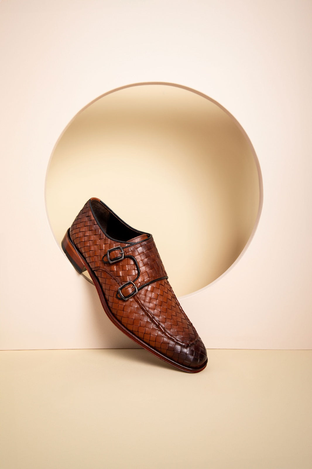 The Turan Brown Woven Double Monk Strap Dress Shoe - Vinci Leather