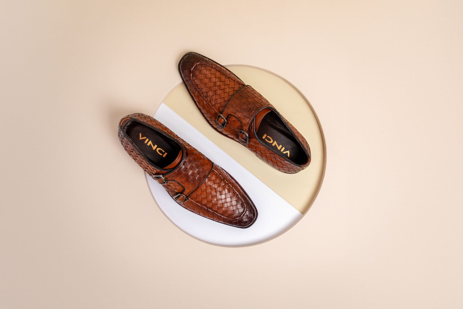 The Turan Brown Woven Double Monk Strap Dress Shoe - Vinci Leather
