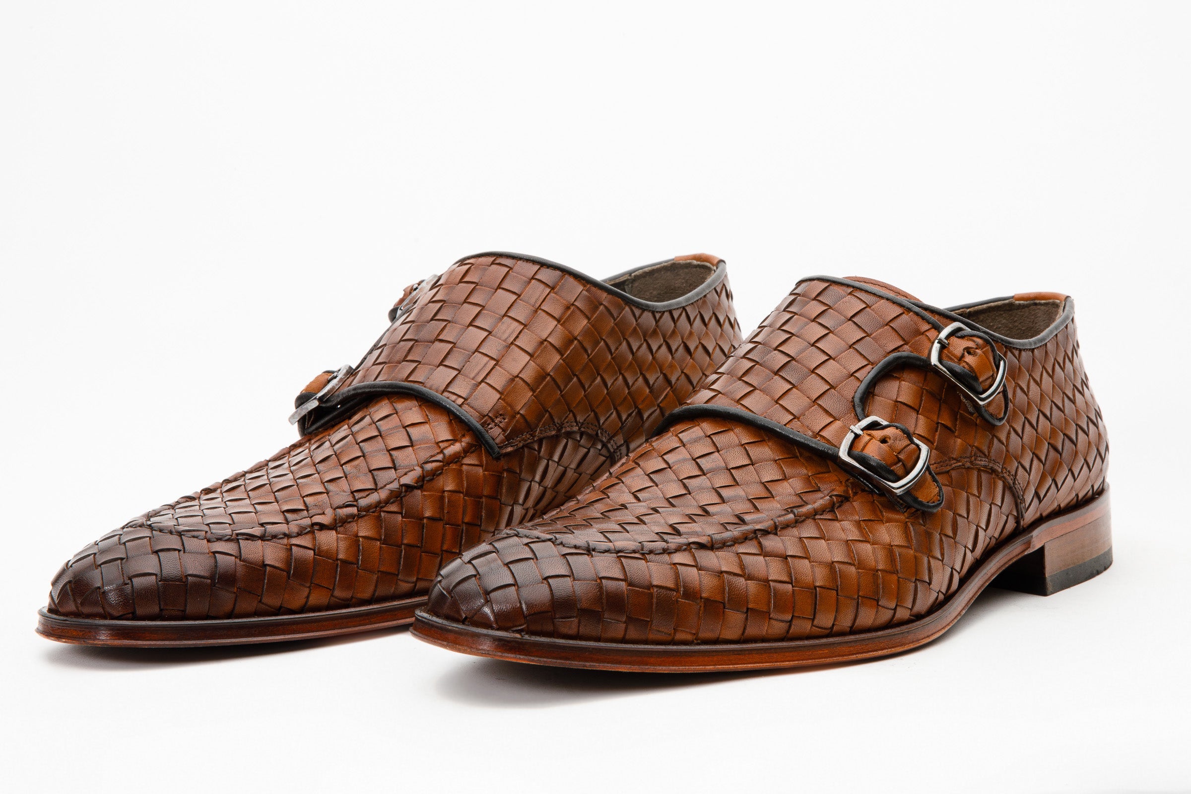 The Turan Brown Woven Double Monk Strap Dress Shoe - Vinci Leather