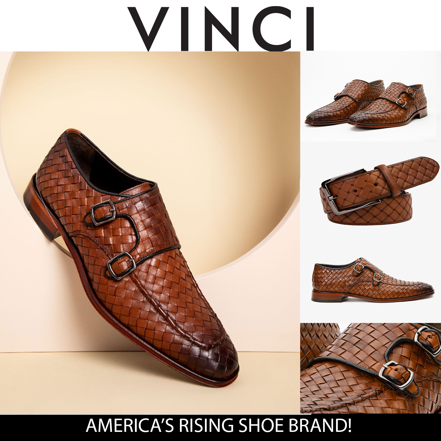 The Turan Brown Woven Double Monk Strap Dress Shoe - Vinci Leather