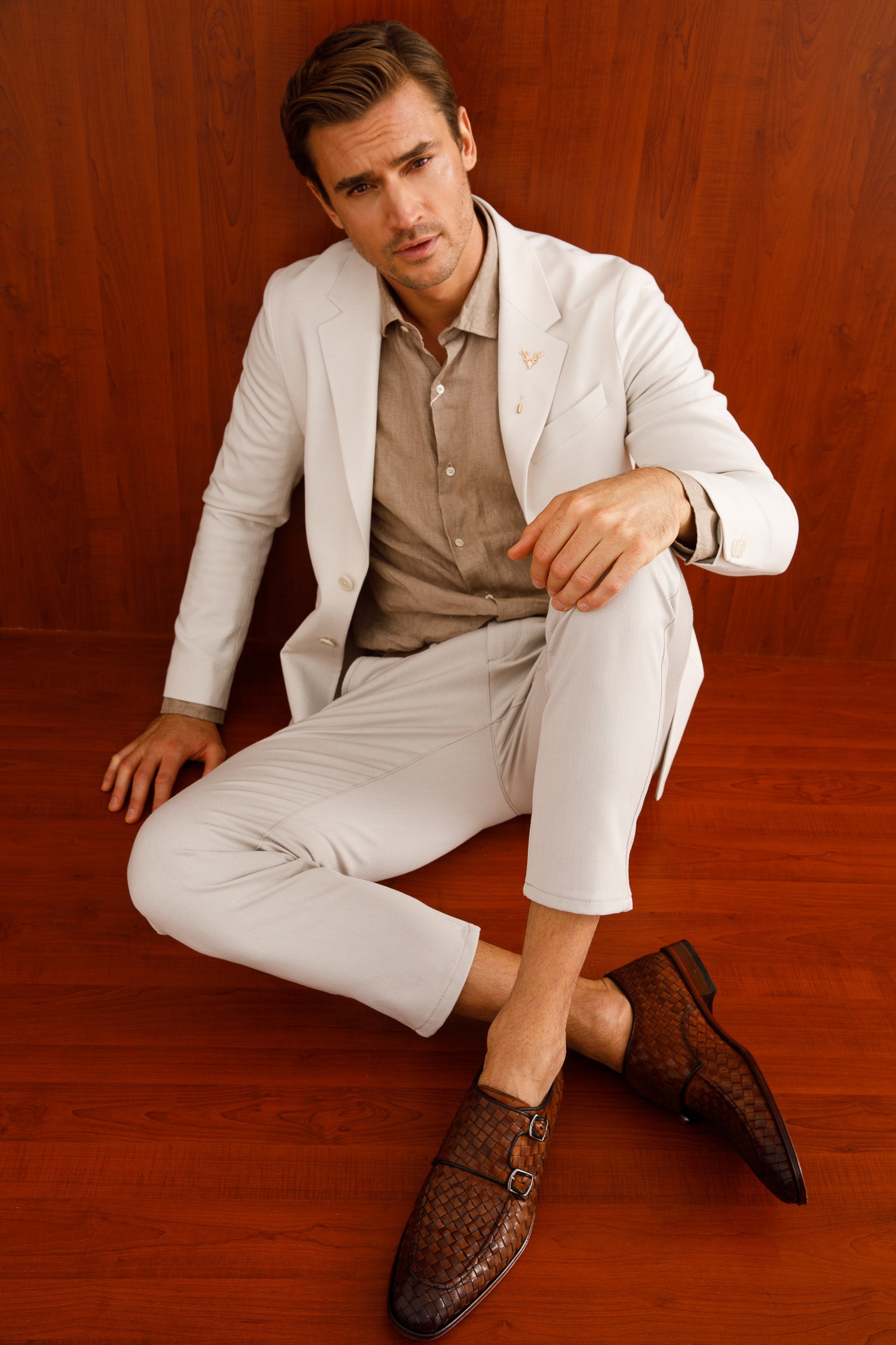 The Turan Brown Woven Double Monk Strap Dress Shoe - Vinci Leather