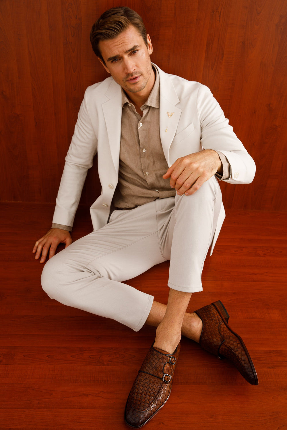 The Turan Brown Woven Double Monk Strap Dress Shoe - Vinci Leather