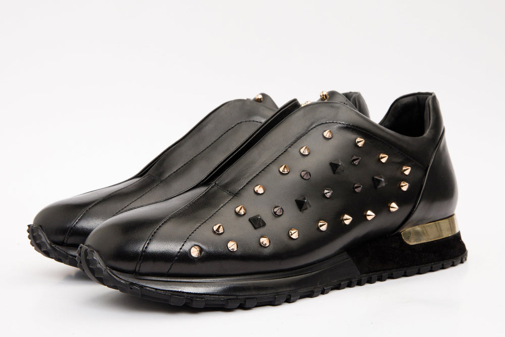 The Infanta Black Spike Leather  Sneaker Limited Edition - Vinci Leather