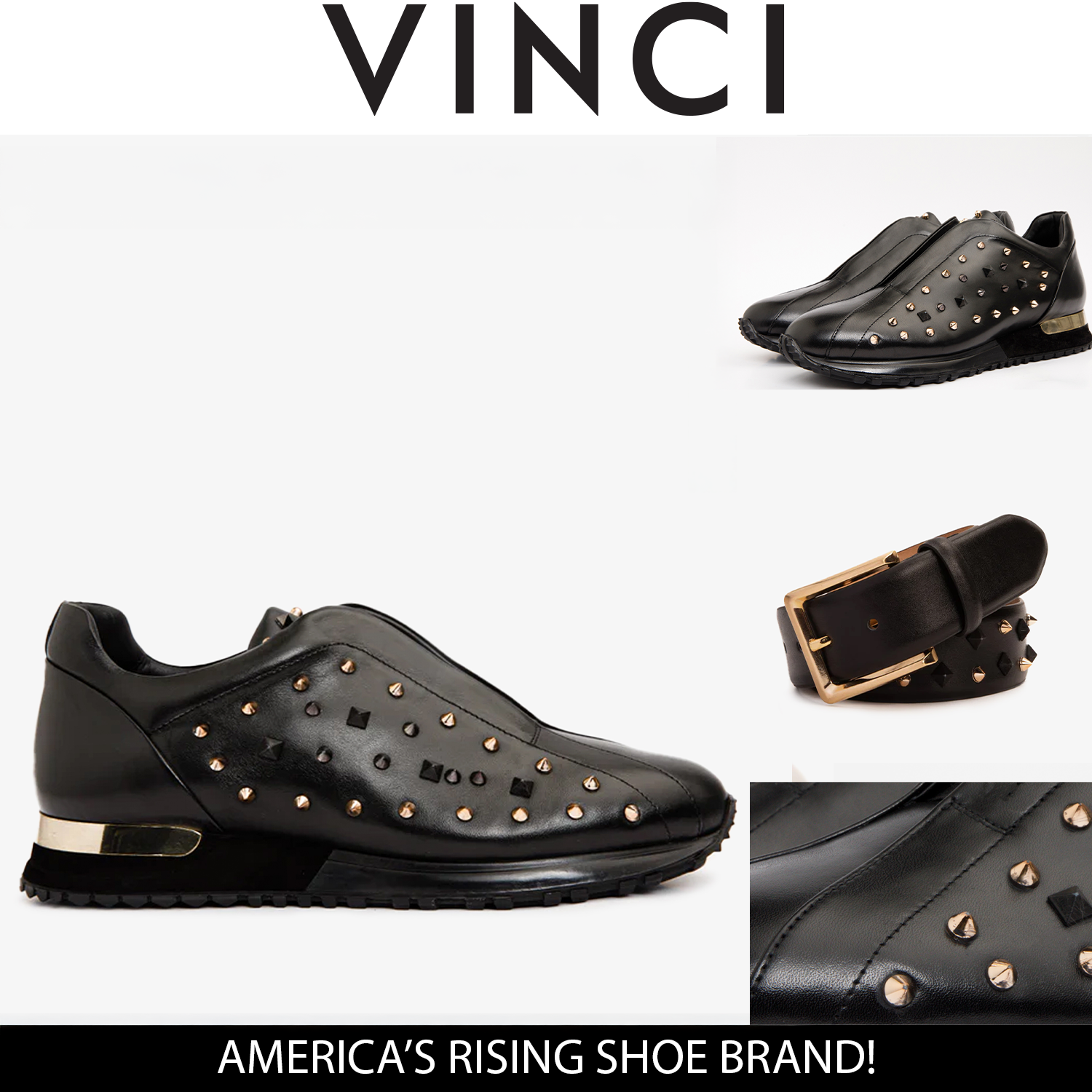 The Infanta Black Spike Leather  Sneaker Limited Edition - Vinci Leather