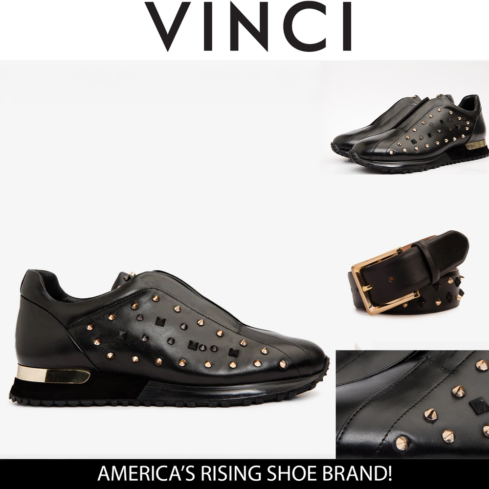 The Infanta Black Spike Leather  Sneaker Limited Edition - Vinci Leather