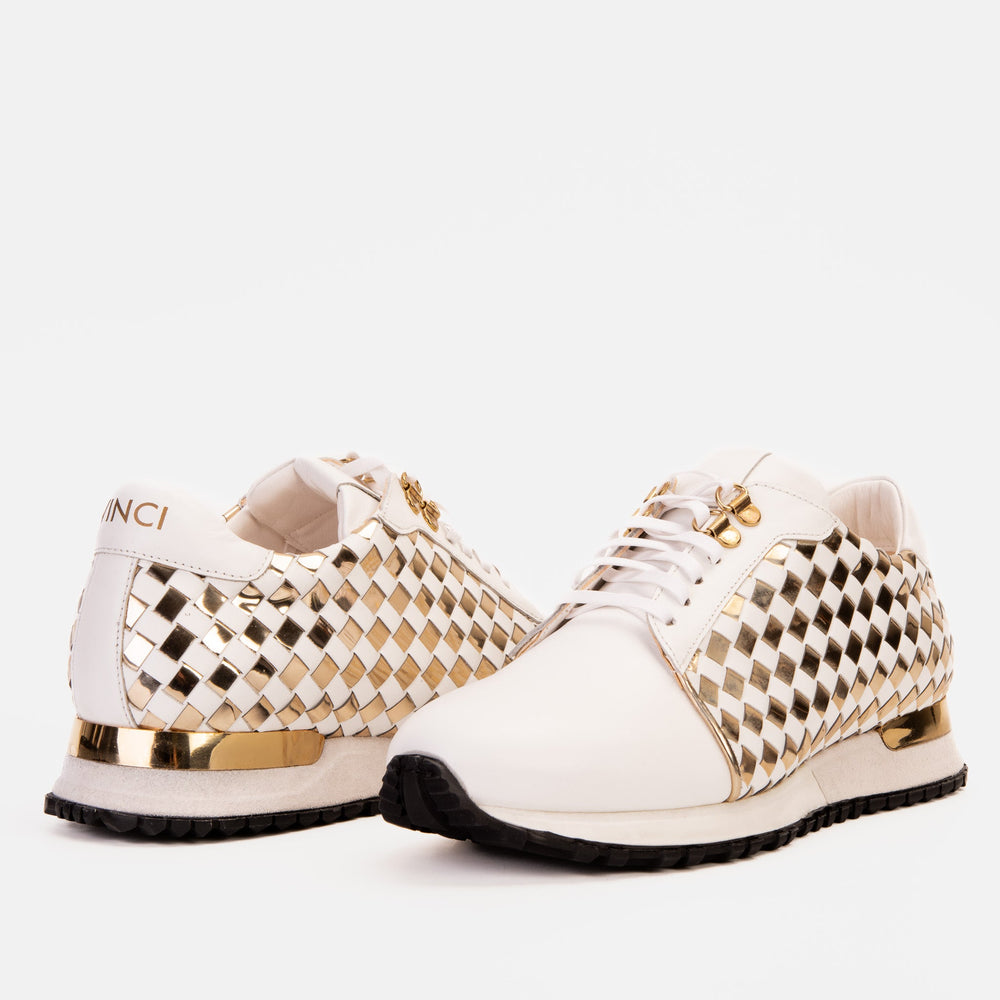The Mackenzie White Gold Woven Leather Sneaker - Vinci Leather