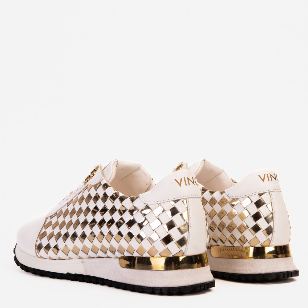 The Mackenzie White Gold Woven Leather Sneaker - Vinci Leather