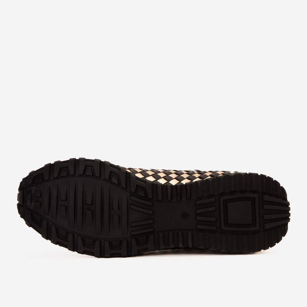 The Mackenzie Black Gold Woven Leather Sneaker - Vinci Leather