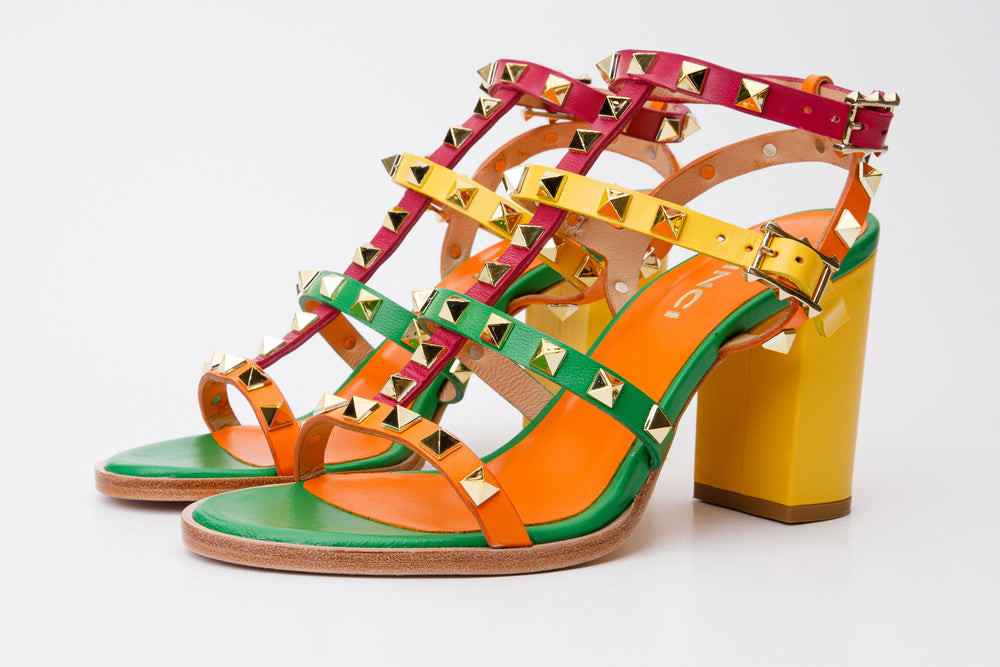The Nejapa Block Heel Multicolor Leather Sandal - Vinci Leather