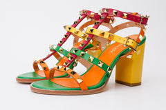 The Nejapa Block Heel Multicolor Leather Sandal - Vinci Leather