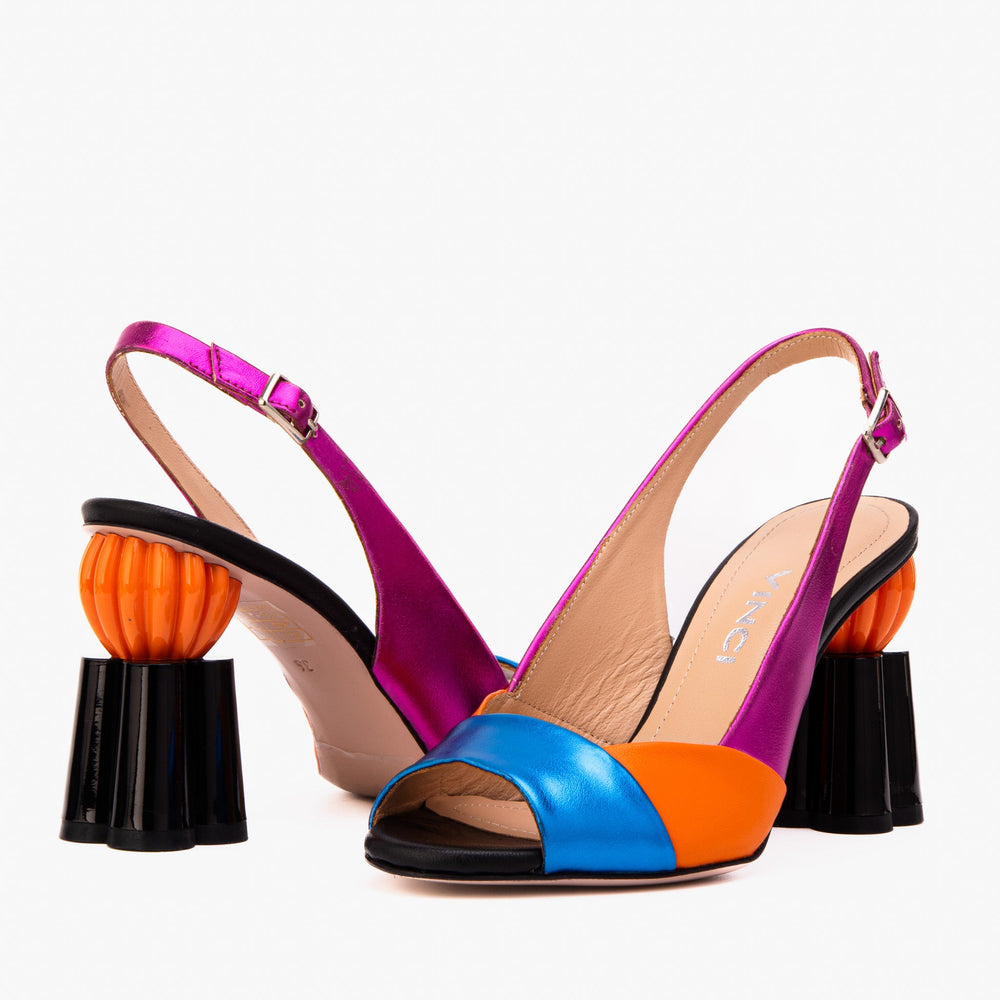 The Rize Multicolor Pumpkin Heel Leather Sandal - Vinci Leather