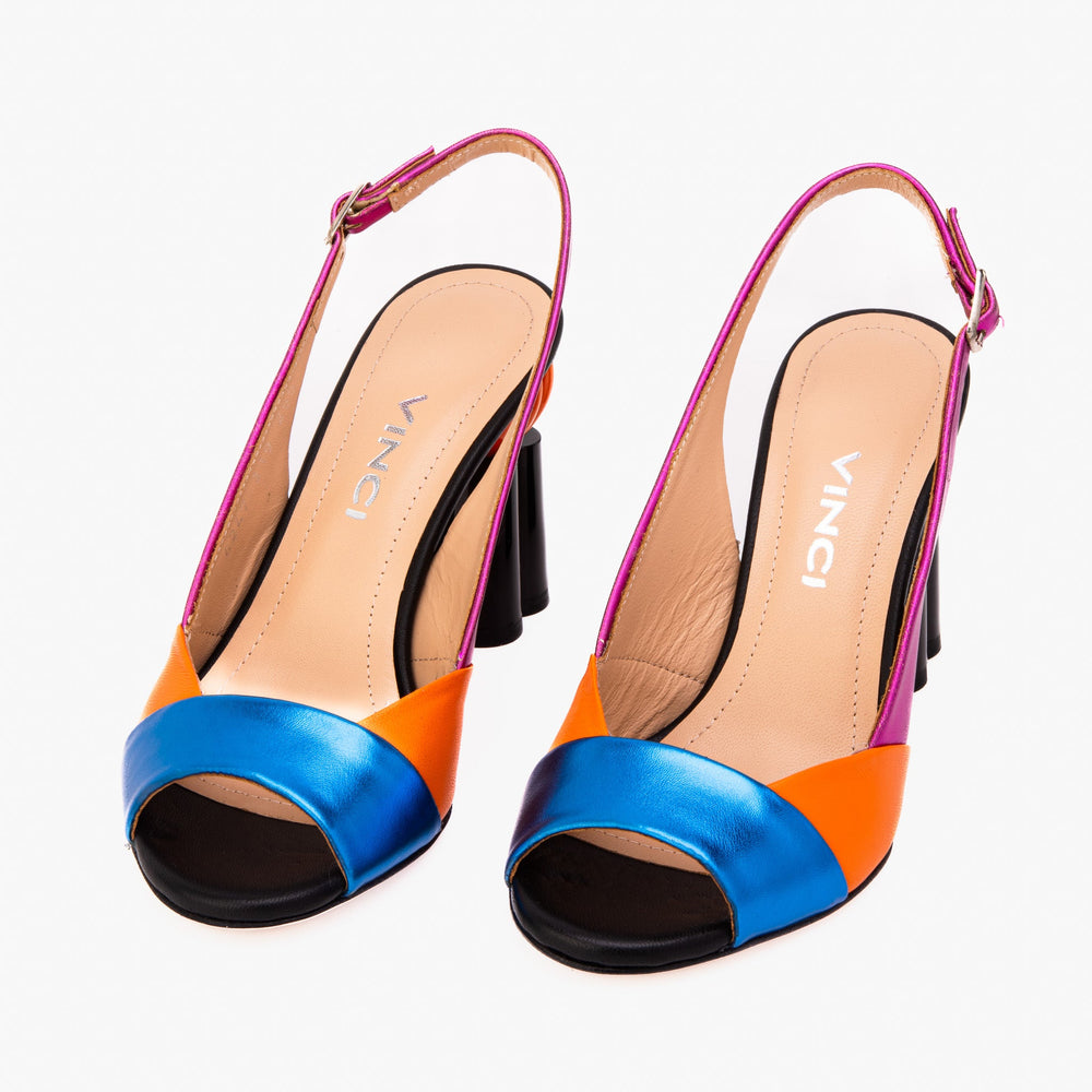 The Rize Multicolor Pumpkin Heel Leather Sandal - Vinci Leather