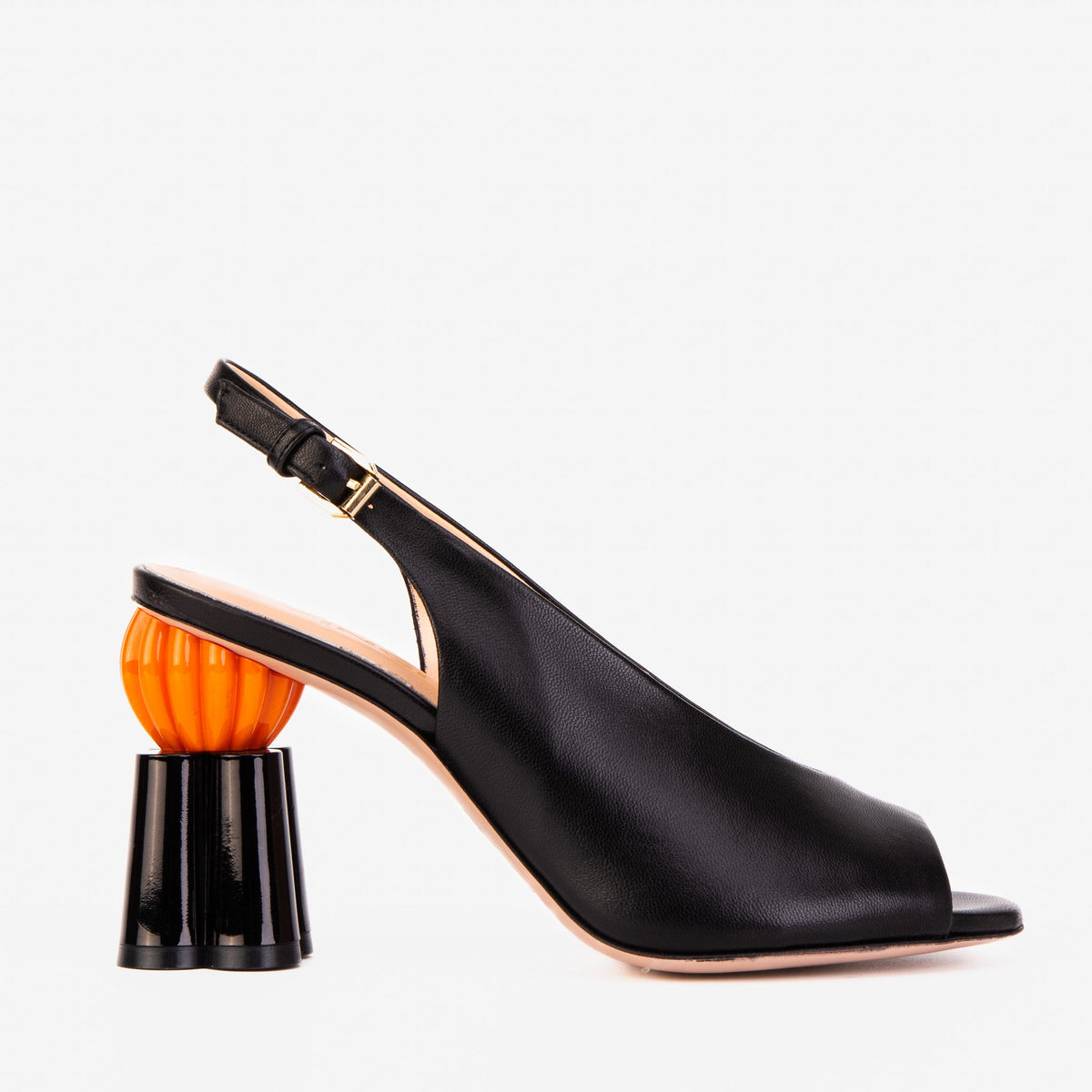 The Cimla Pumpkin Heel Black Leather Sandal - Vinci Leather