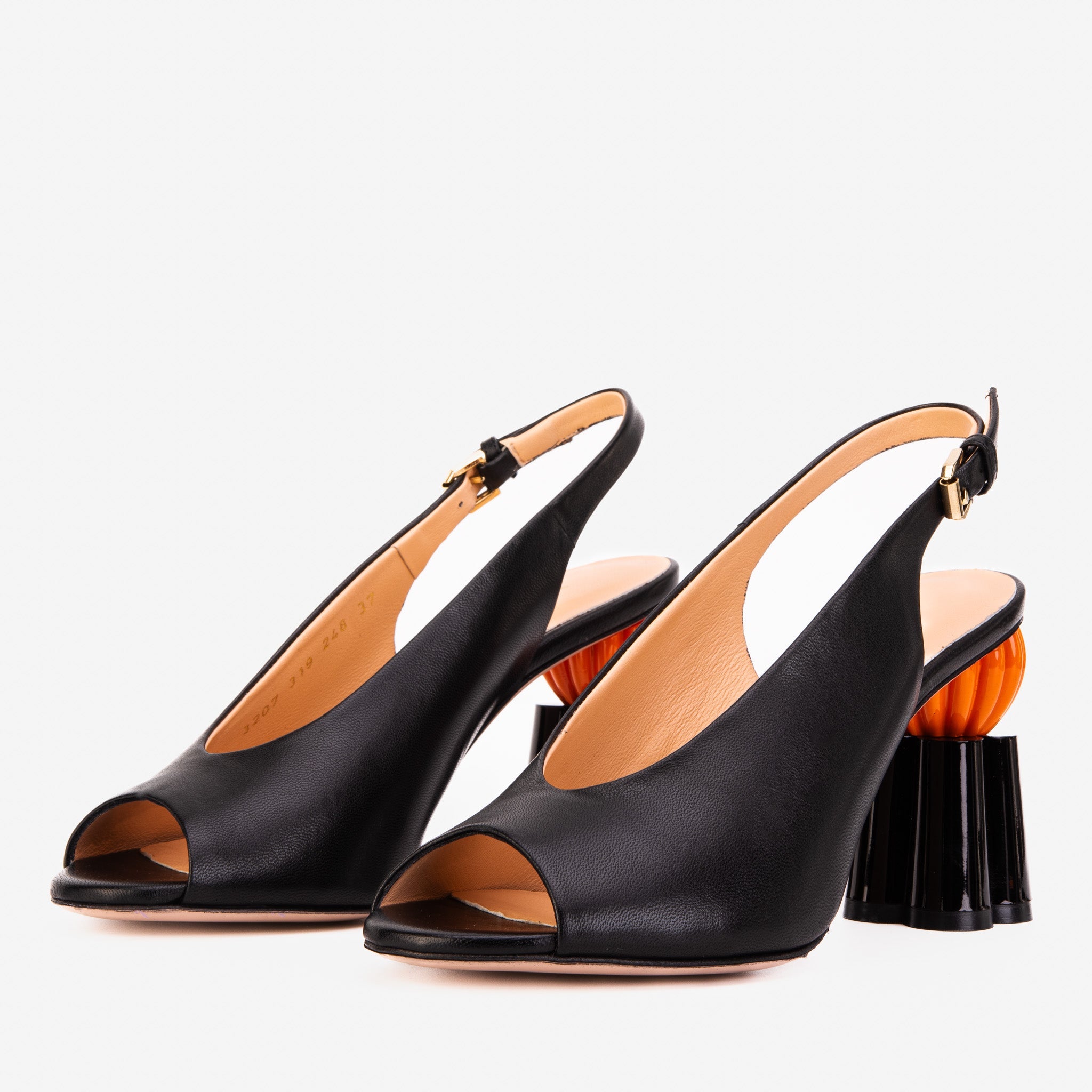 The Cimla Pumpkin Heel Black Leather Sandal - Vinci Leather