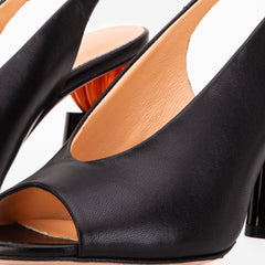 The Cimla Pumpkin Heel Black Leather Sandal - Vinci Leather