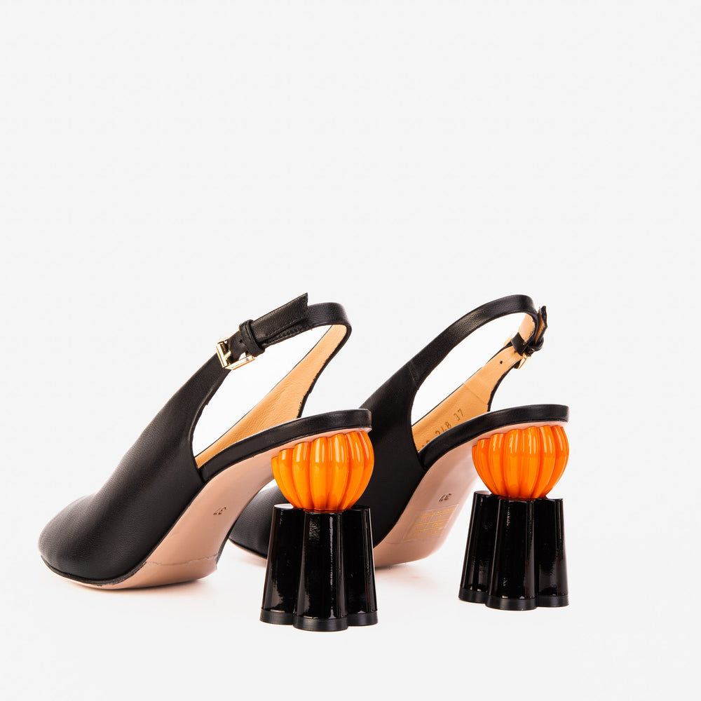 The Cimla Pumpkin Heel Black Leather Sandal - Vinci Leather
