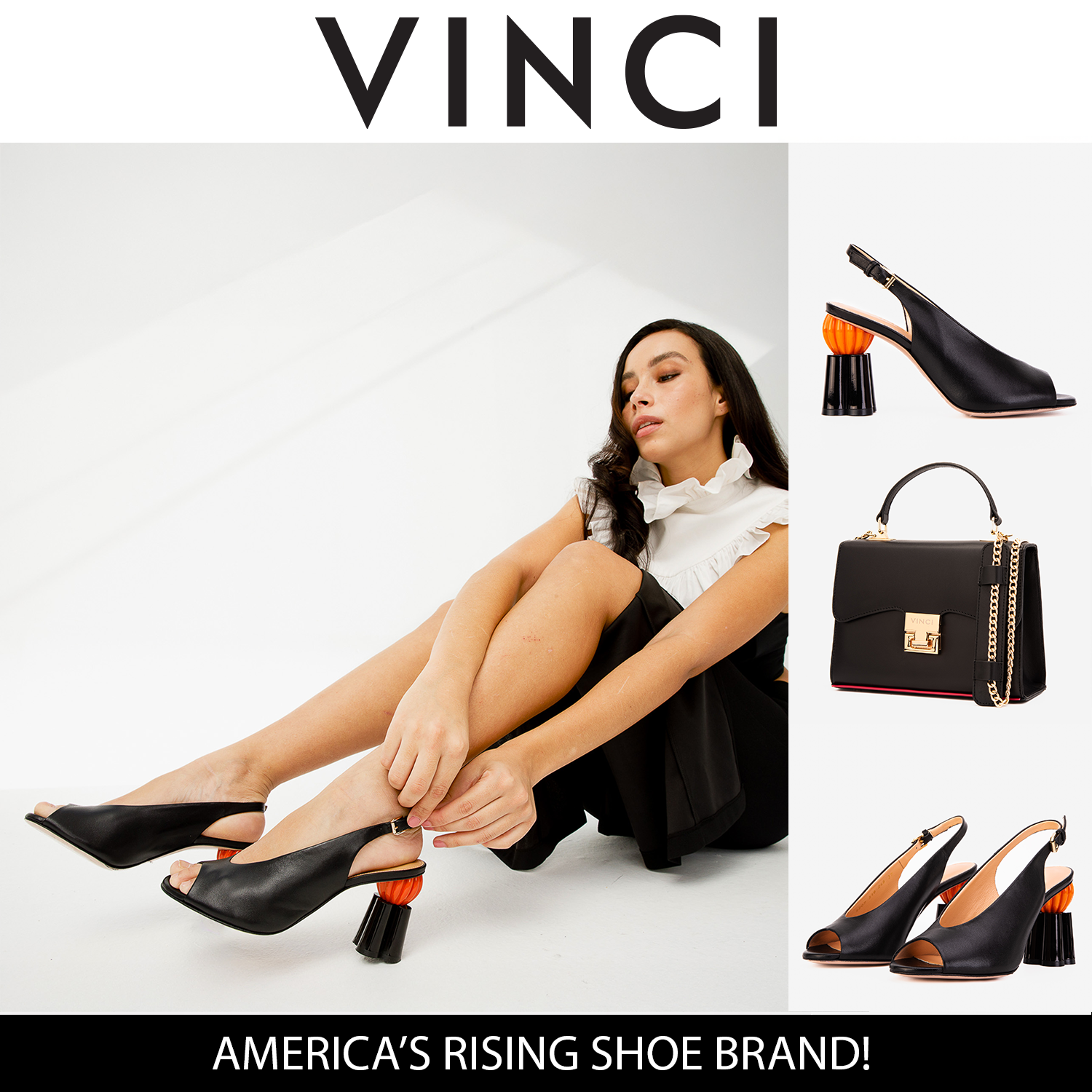 The Cimla Pumpkin Heel Black Leather Sandal - Vinci Leather