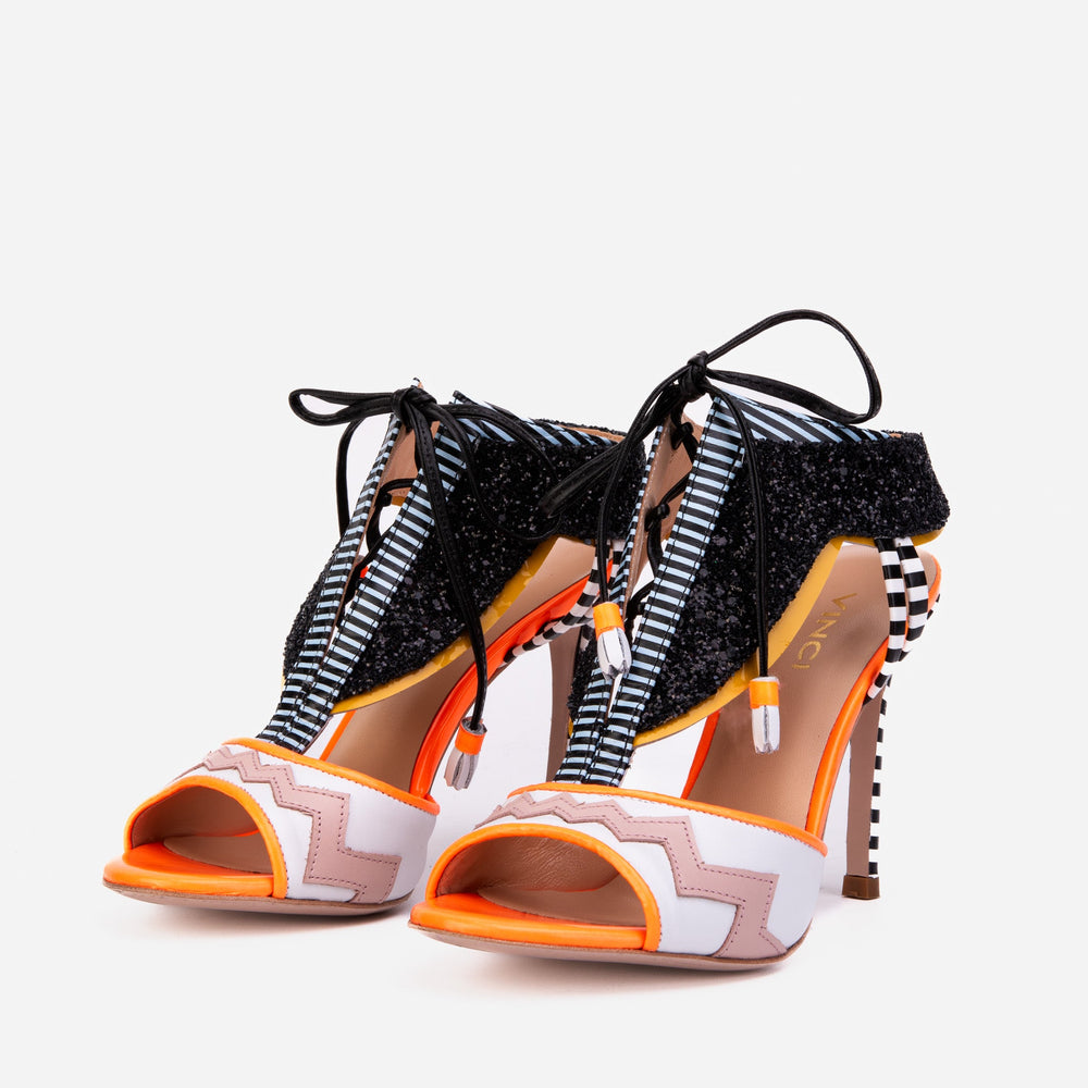The Santa Amaro Orange Glitter Leather Sandal - Vinci Leather