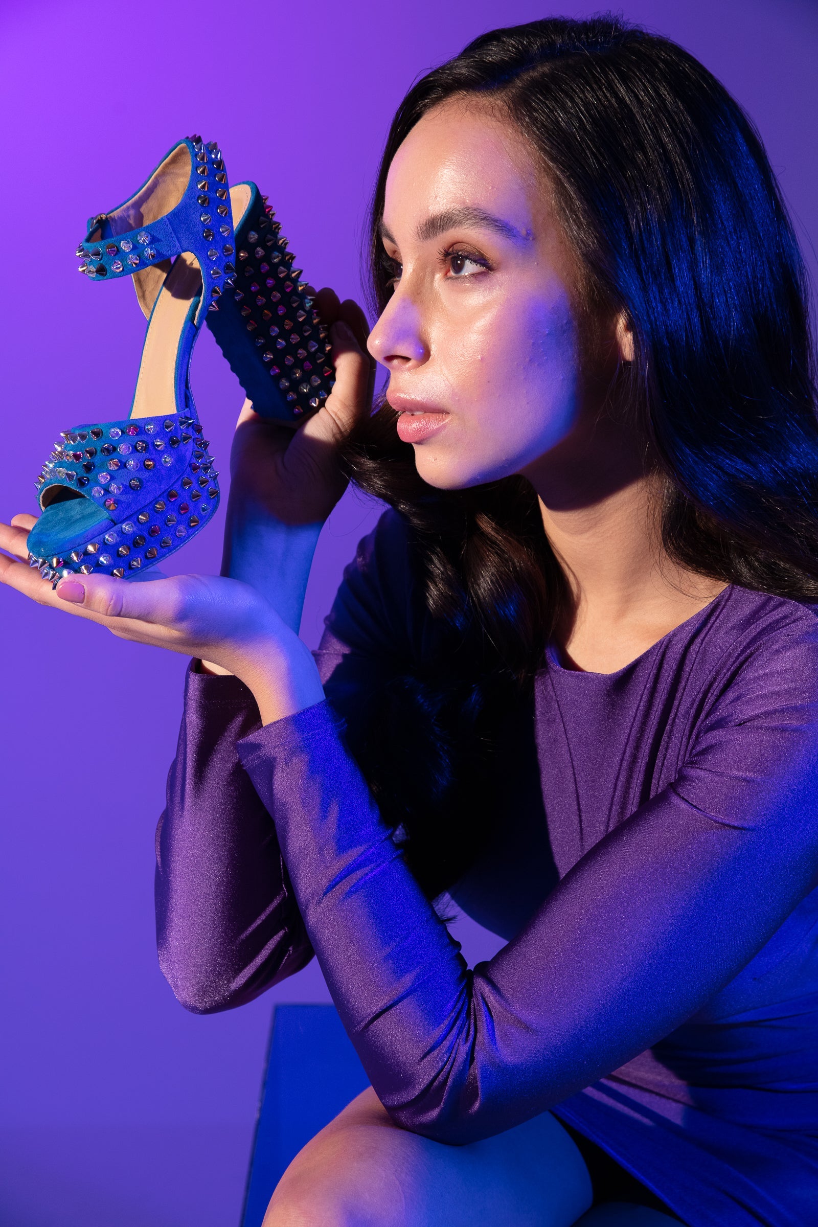 The Tampico Blue Suede Leather Spike Platform Heel Sandal - Vinci Leather