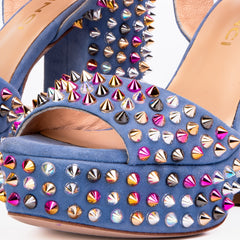 The Tampico Blue Suede Leather Spike Platform Heel Sandal - Vinci Leather