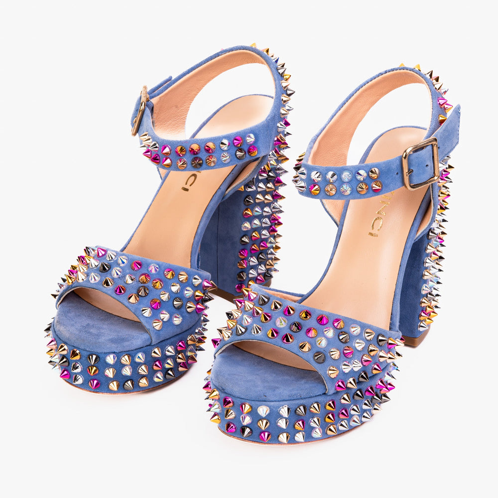 The Tampico Blue Suede Leather Spike Platform Heel Sandal - Vinci Leather