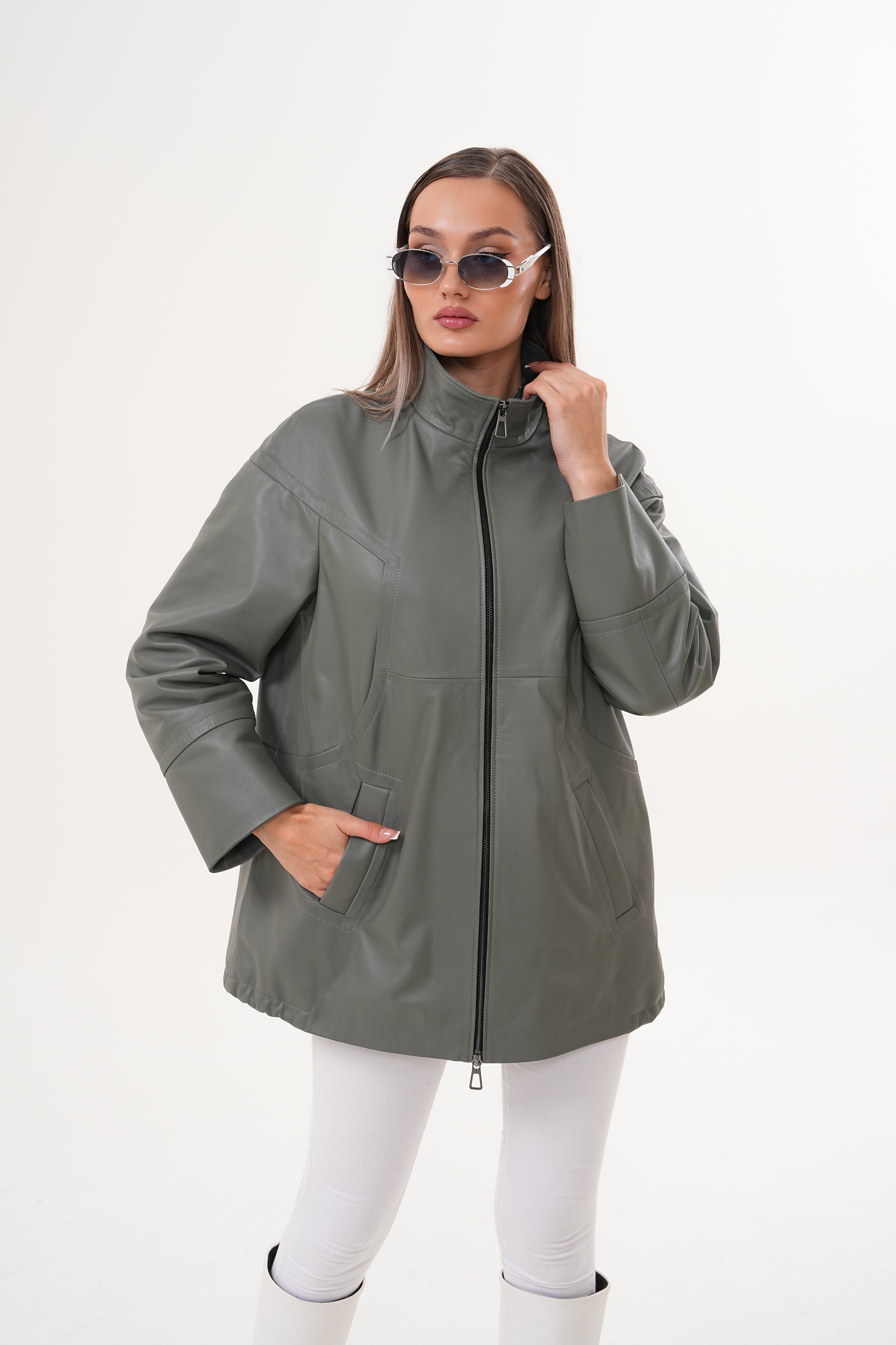 The Sierra Olive Green Leather Jacket - Vinci Leather