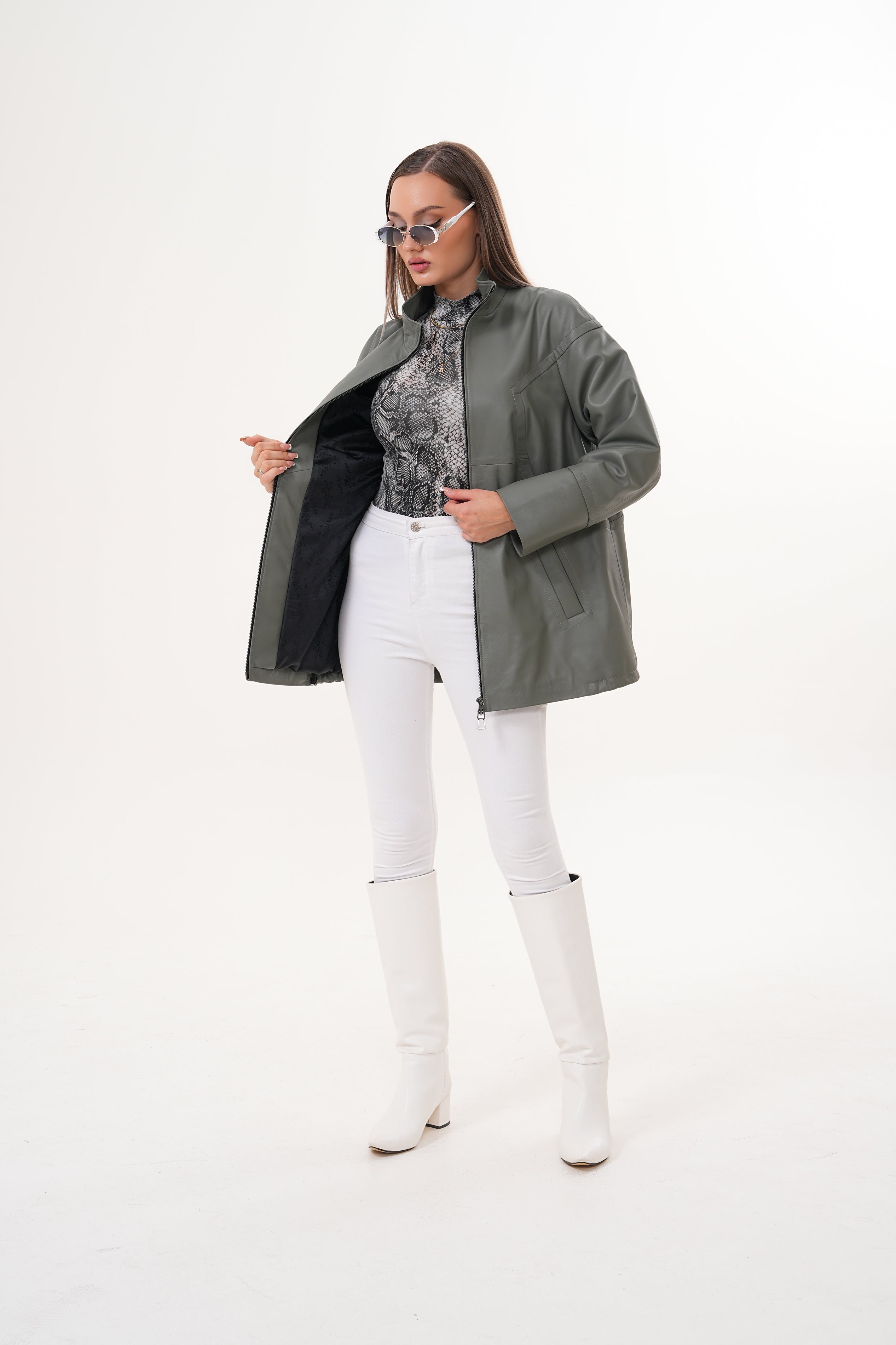 The Sierra Olive Green Leather Jacket - Vinci Leather
