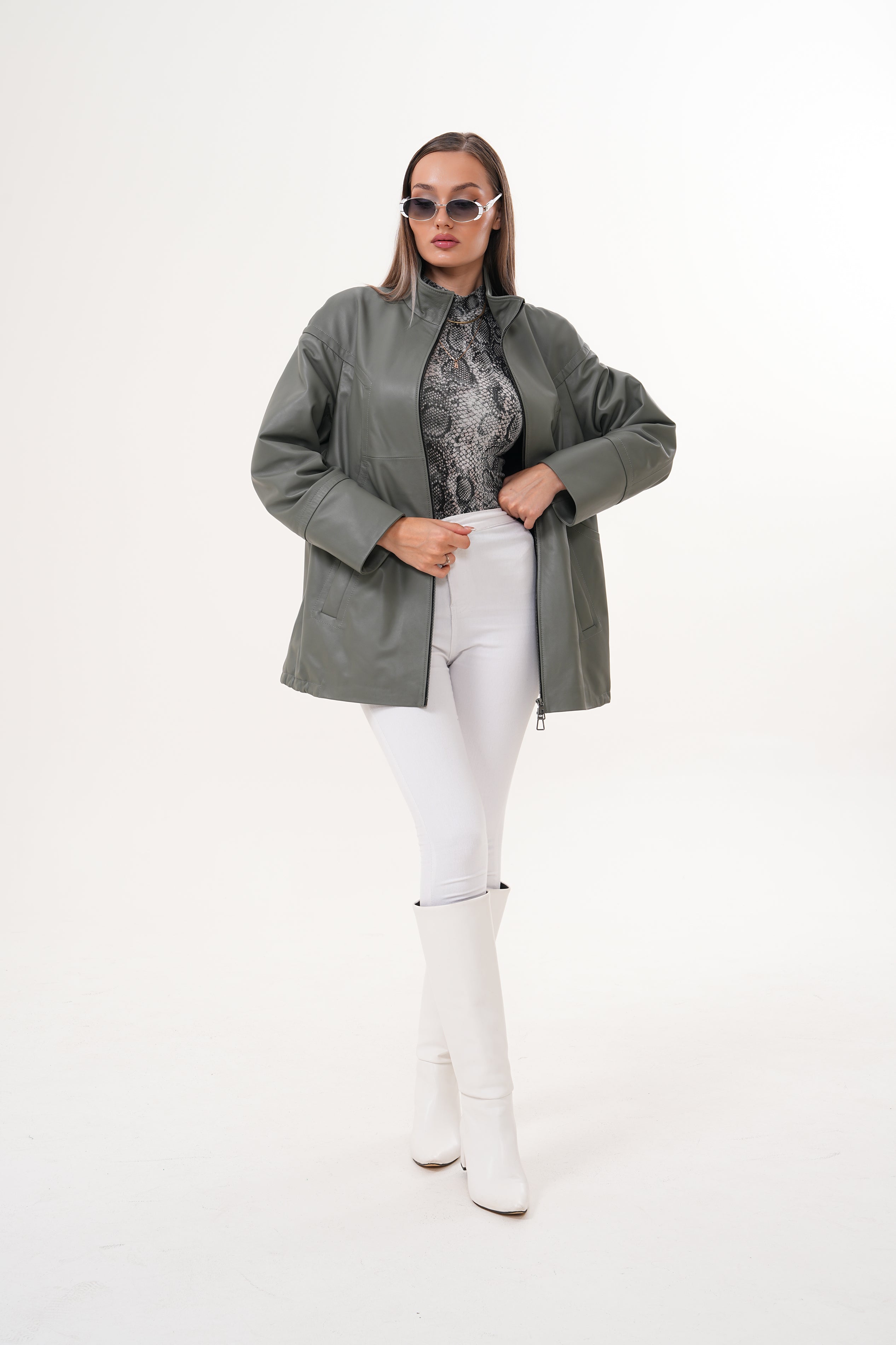 The Sierra Olive Green Leather Jacket - Vinci Leather