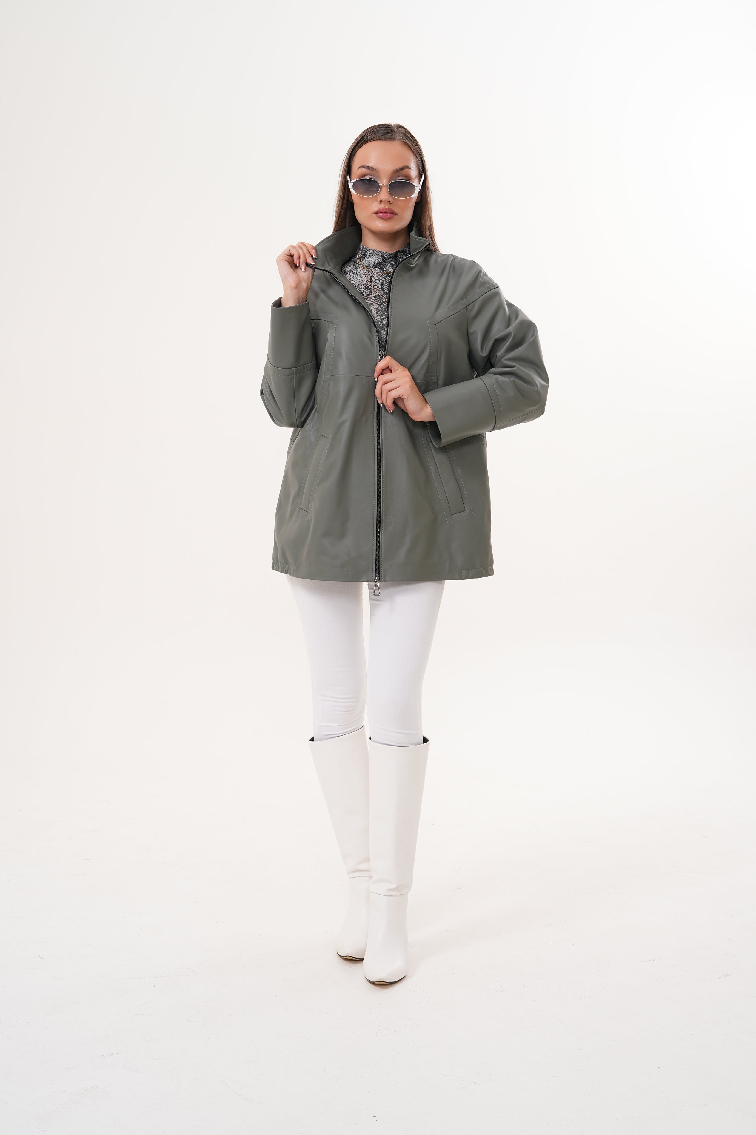 The Sierra Olive Green Leather Jacket - Vinci Leather