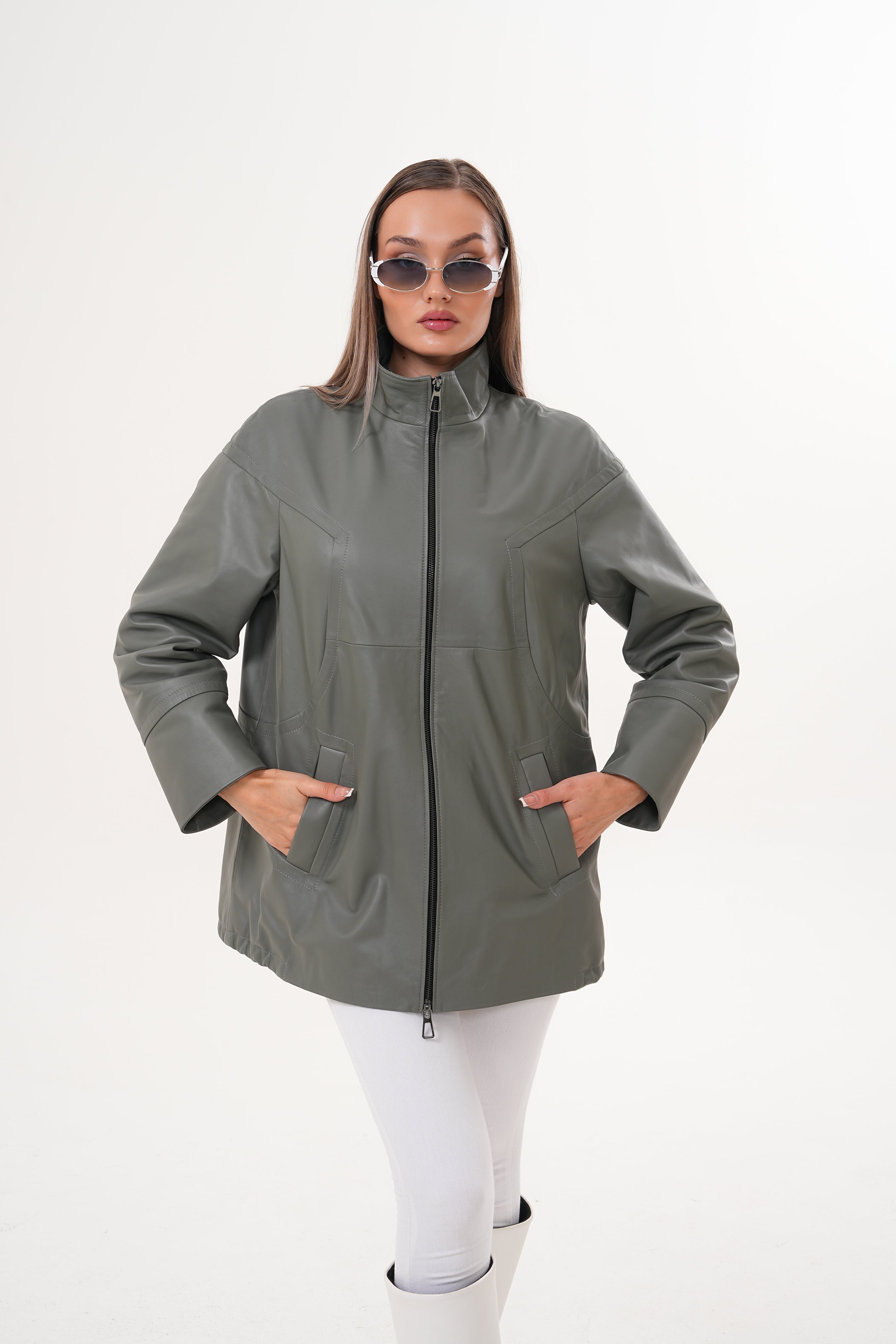 The Sierra Olive Green Leather Jacket - Vinci Leather