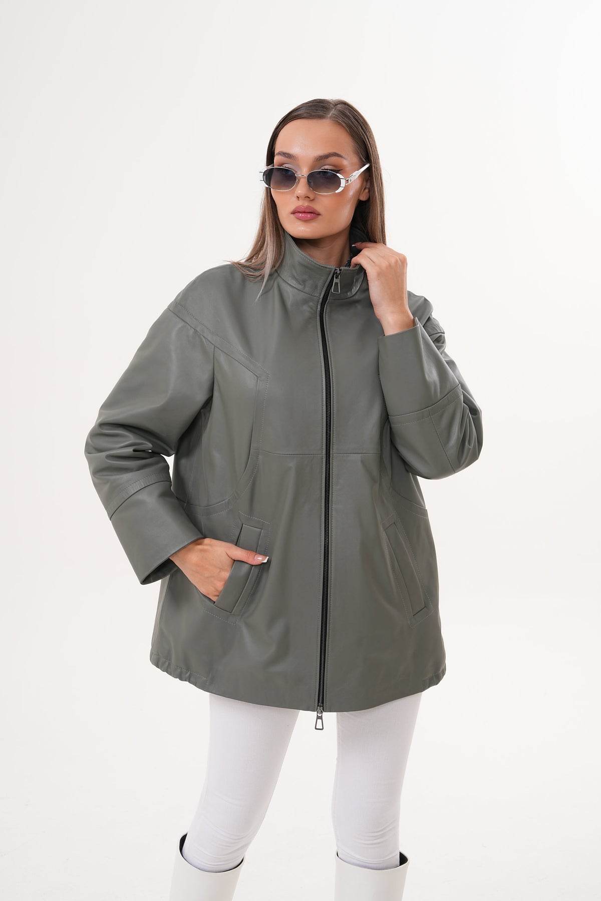 The Sierra Olive Green Leather Jacket - Vinci Leather