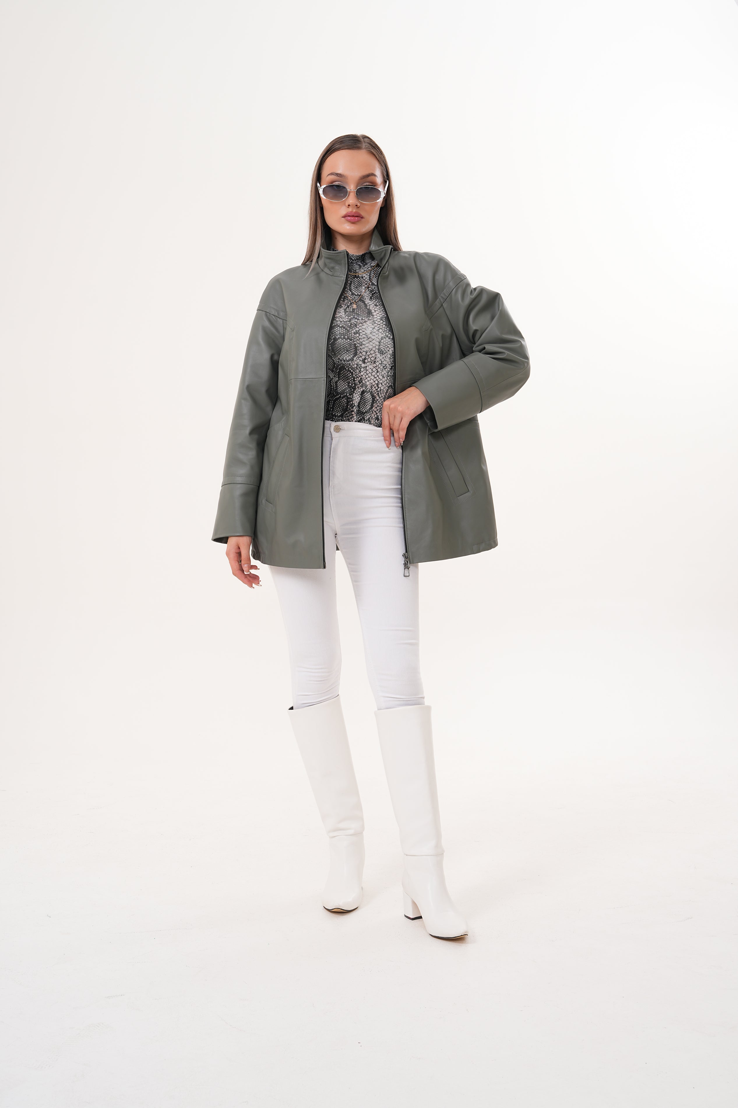 The Sierra Olive Green Leather Jacket - Vinci Leather