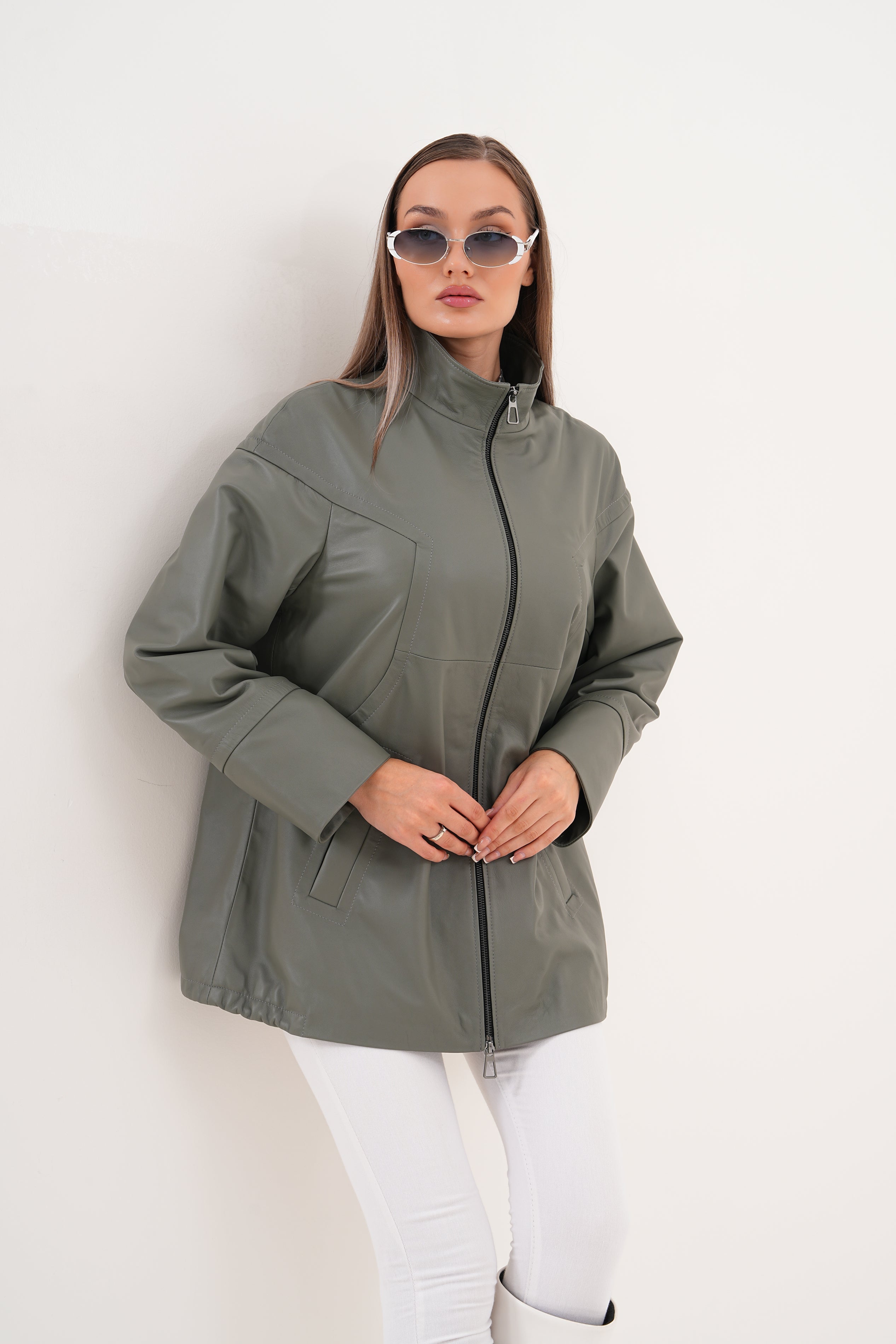 The Sierra Olive Green Leather Jacket - Vinci Leather